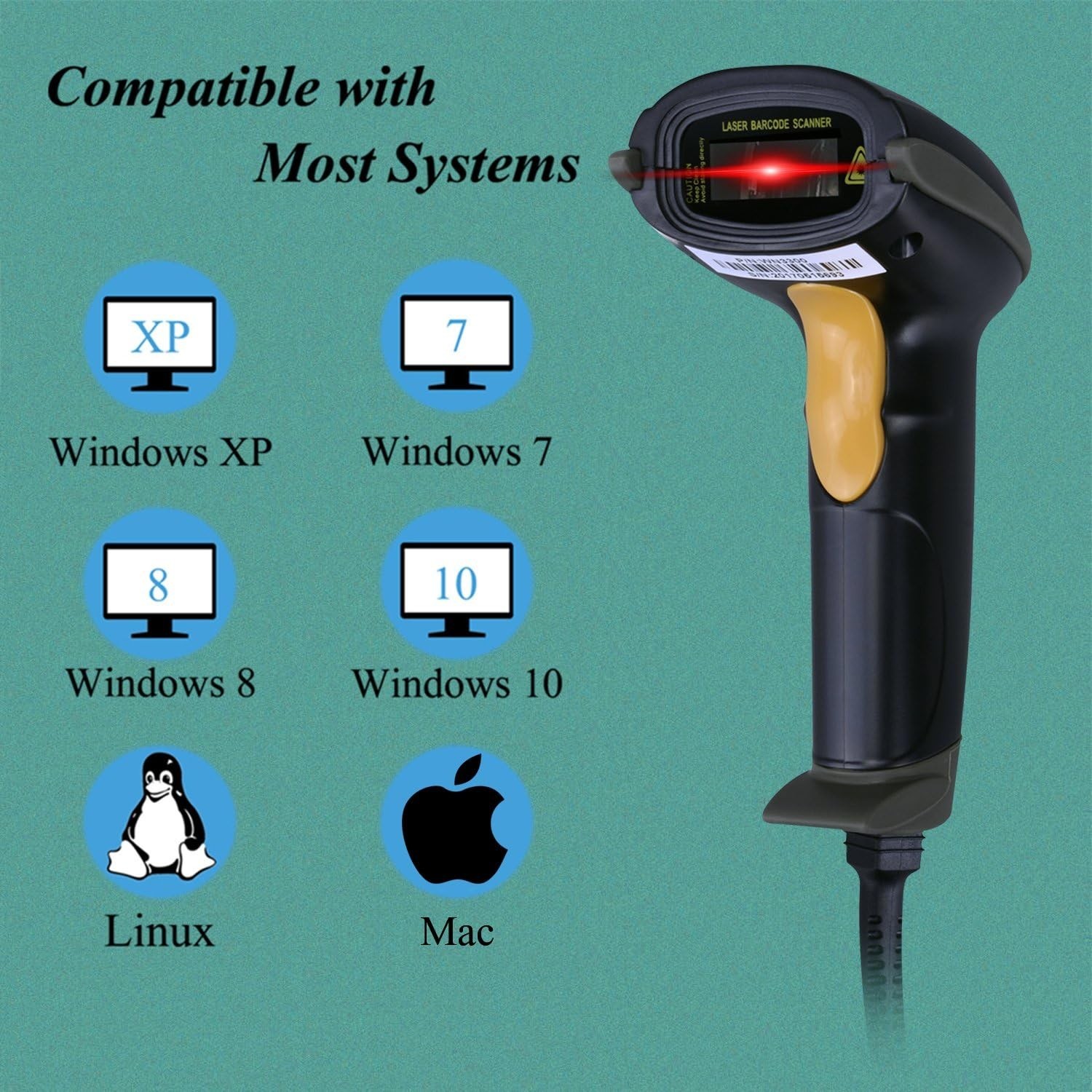 WoneNice USB Barcode Scanner Wired 1D Laser Reader Plug & Play