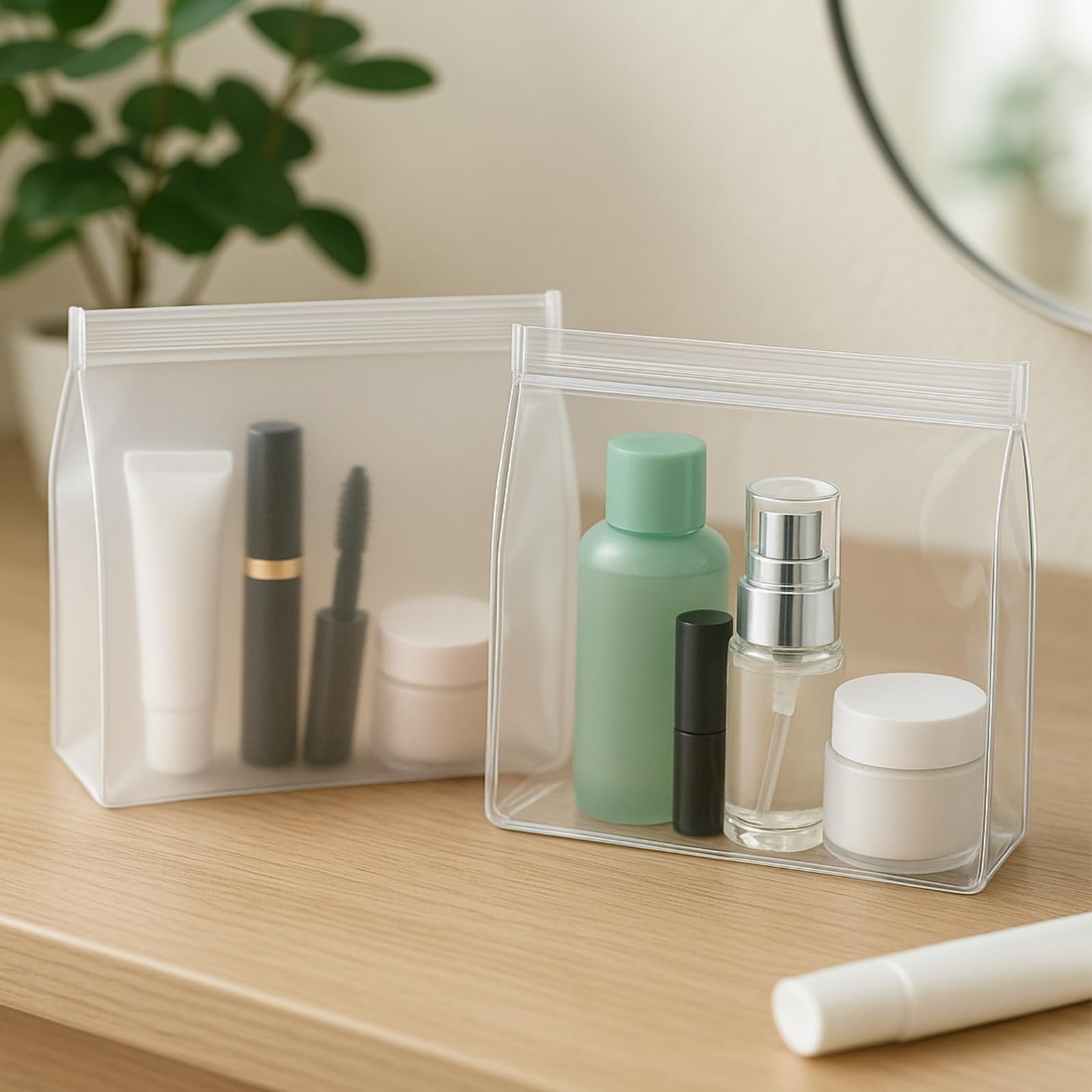 30 Pack Mini Clear Makeup Bag Organizer Cosmetic Zipper Pouch TSA Frosted