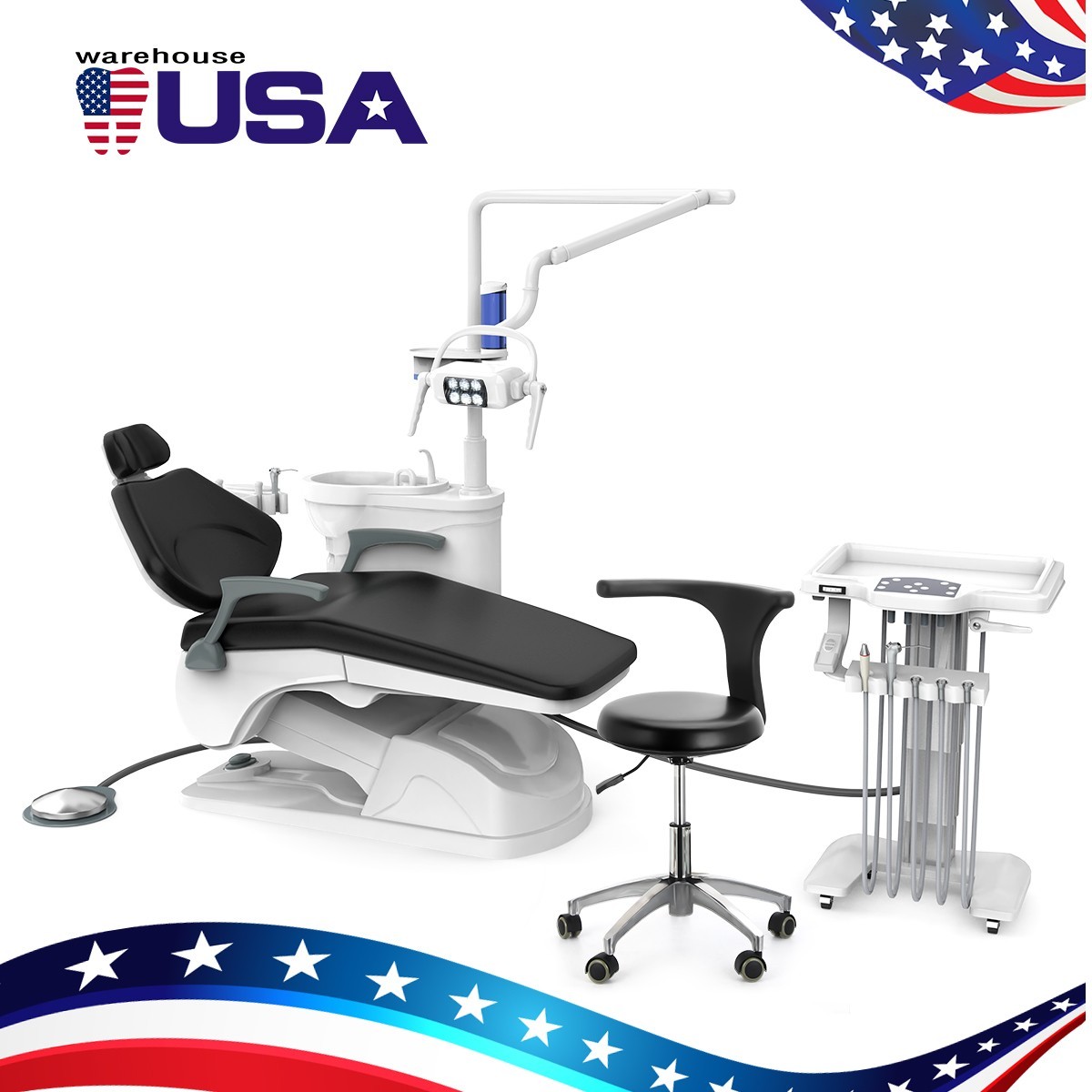 FDA Dental Unit Chair Computer Controlled DC Motor PU Hard Leather&Doctor Stool