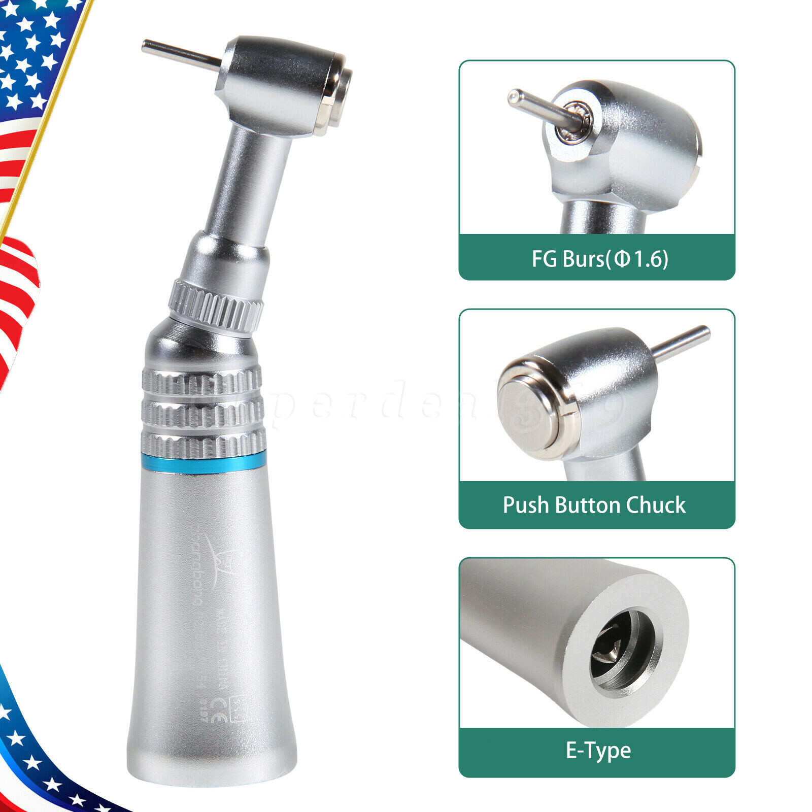 5Pcs Dental Low Speed Push Button Contra Angle Handpiece Fit FG1.6mm burs Yabang