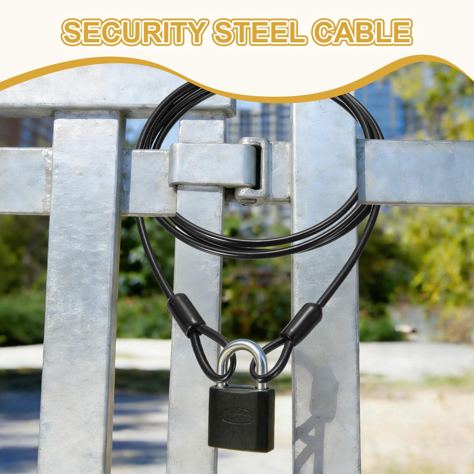 4pcs 1/8″ Dia 5.2ft Security Cable Lock Vinyl Coated Steel with Loops Black
