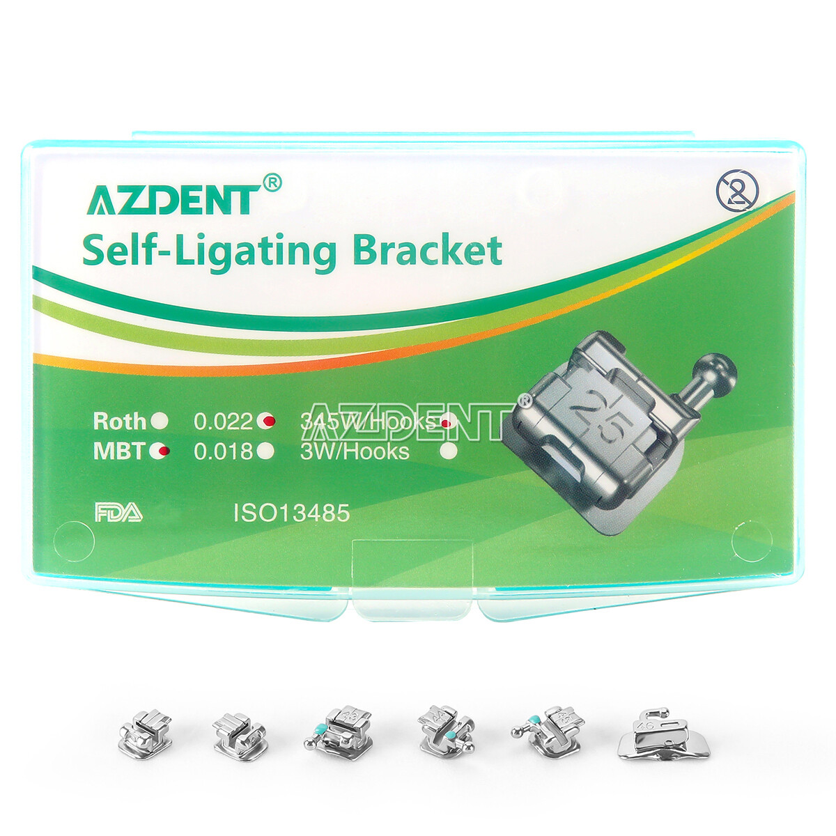 AZDENT 28pcs Dental Ortho Self-ligating Bracket Braces Mini MBT.022 Hooks 345