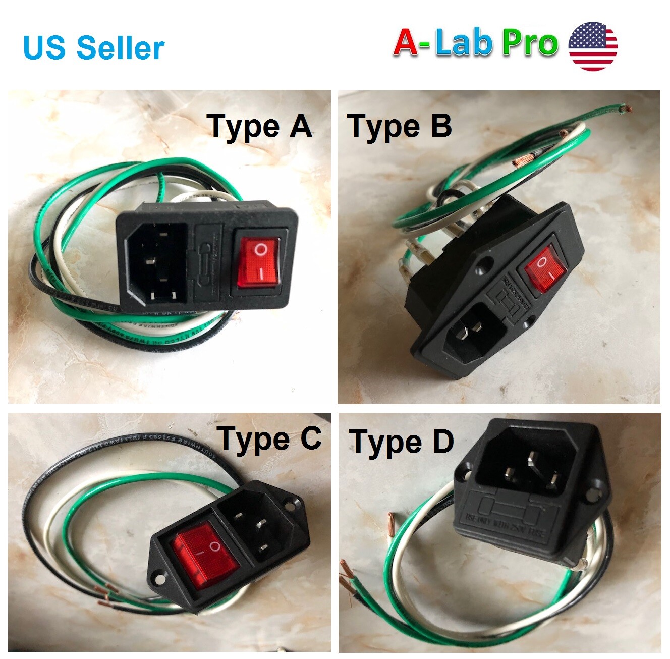 Wired assembled Power Socket with Fuse Switch 3 Pin IEC320 C14 USA PLug
