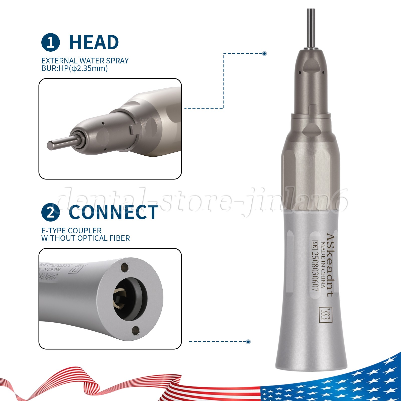 1-5X ASkeadnt Dental Low Speed Handpiece Straight Contra Angle Air Motor 2H FX