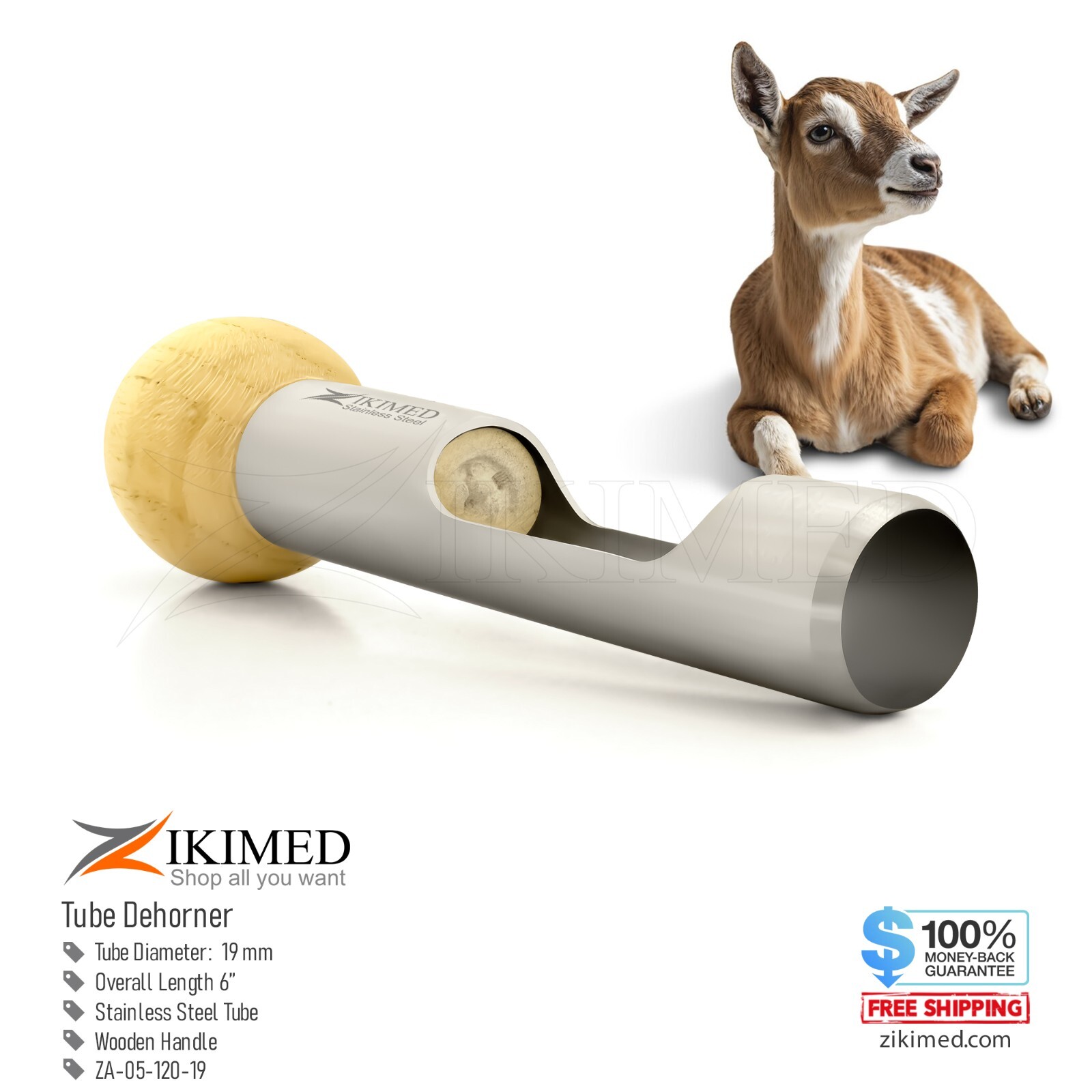 Tube Dehorners Stainless Steel Tube & Wooden Handle 15 cm, Tube Size 19 mm
