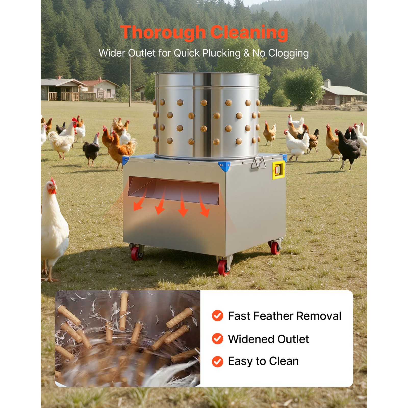 Uimoso 19.7″ Electric Poultry Plucker Machine 1500W,275RPM,106 Fingers, Portable