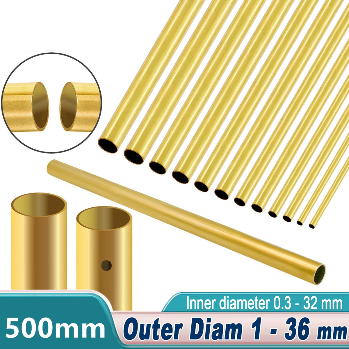 Brass Tube 1mm 2mm 3mm 4mm 5mm 6mm 7mm 8mm 9mm 10mm 11mm 12mm 13mm O.D. x 500mm
