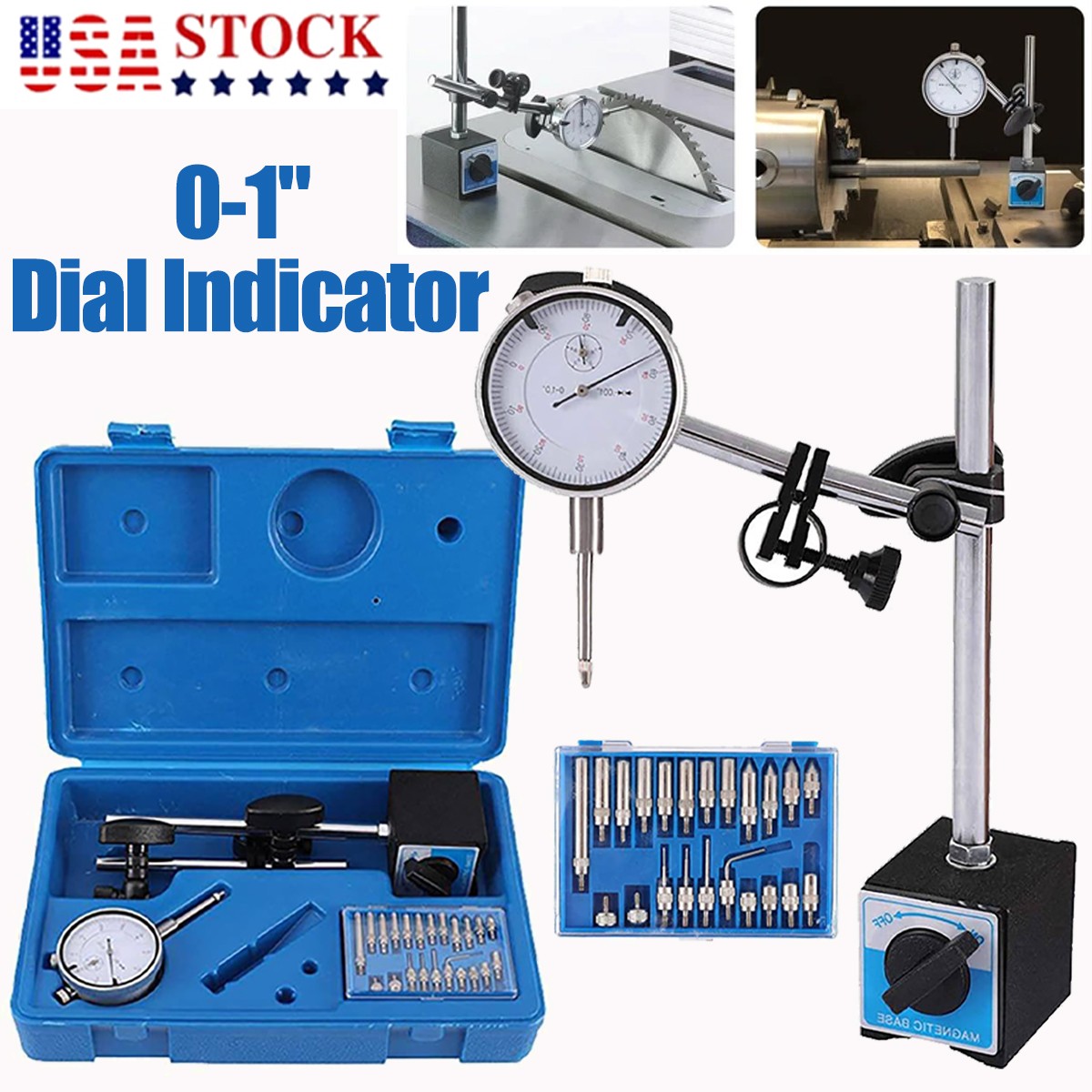 Dial Indicator with Magnetic Base 0.001″Precision Gauge Test Indicator Point Set