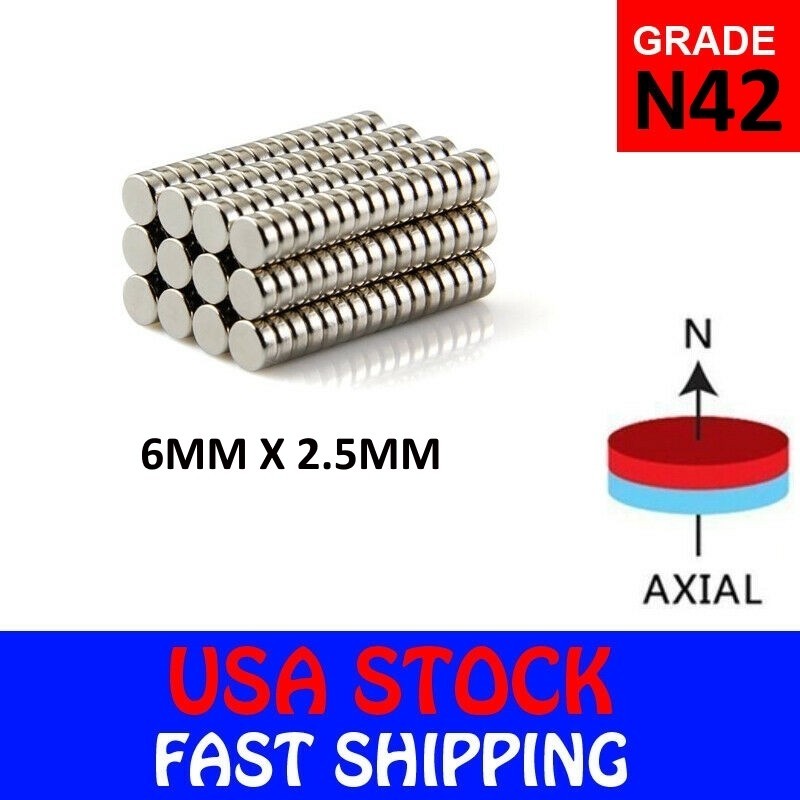 6mm x 2.5mm N42 Rare Earth Neodymium Craft Fridge Disc Magnet