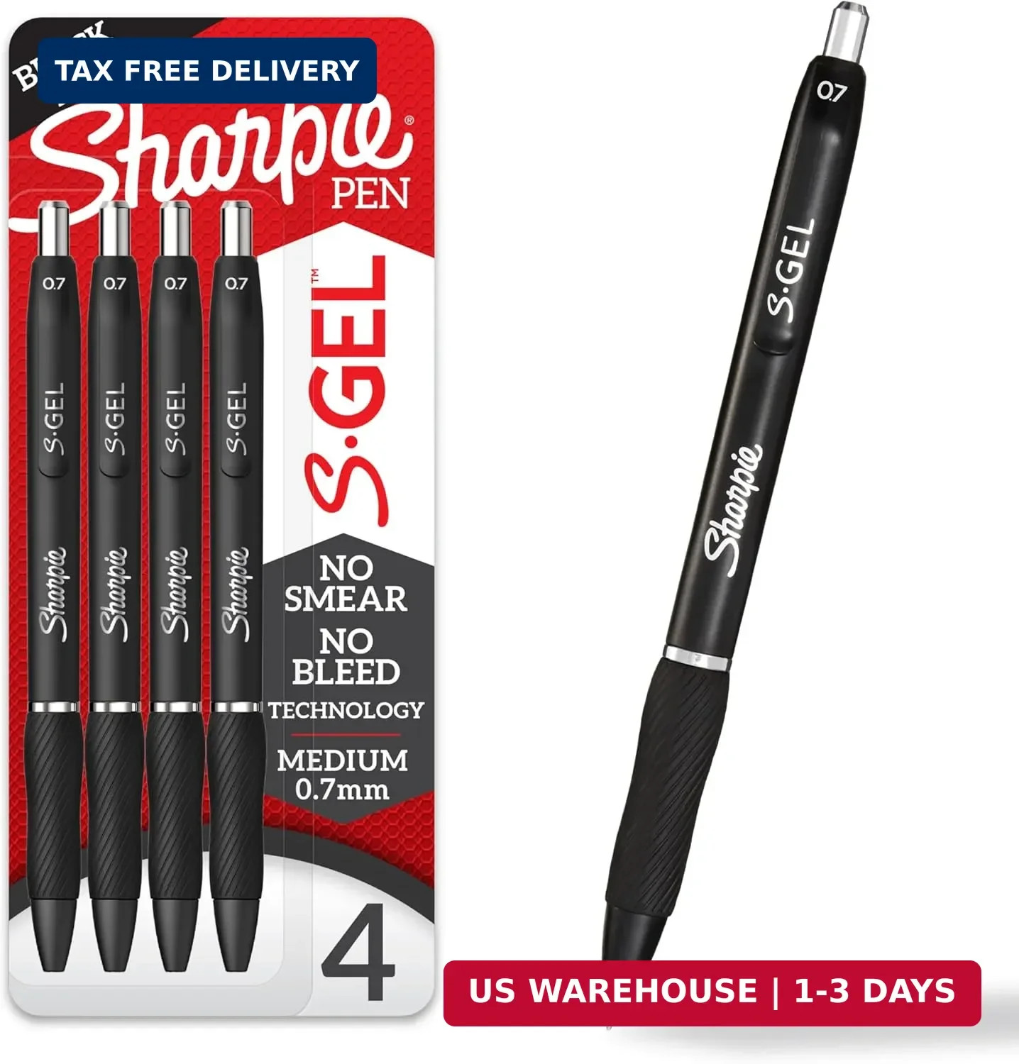 Sharpie S-Gel Pens, Medium Point (0.7mm), Black Ink, 4 Count – Ideal for Writing