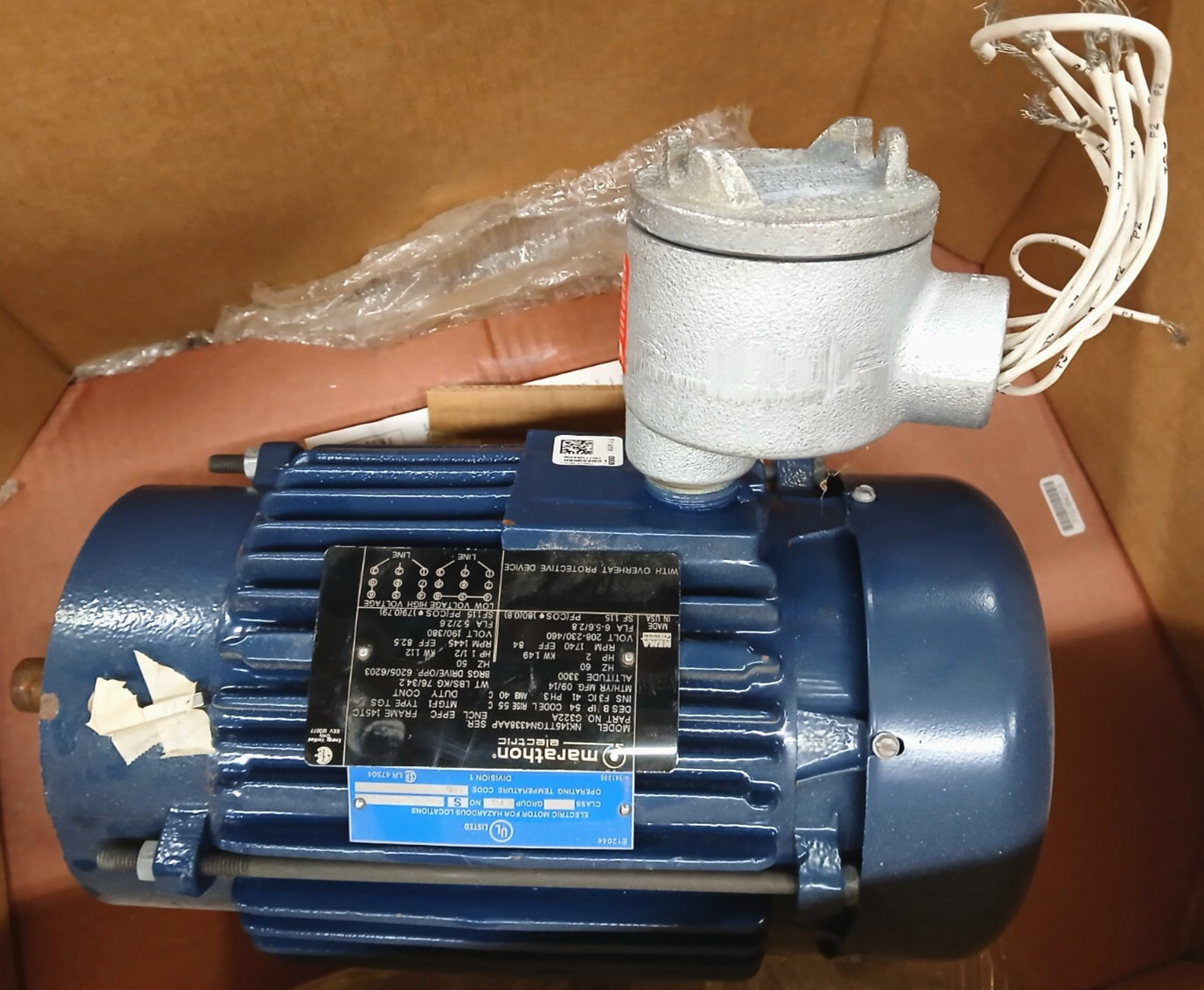 MARATHON ELECTRIC EXPLOSION PROOF MOTOR C322A HP 2 RPM 1740 PH 3 VOLTS 208/460