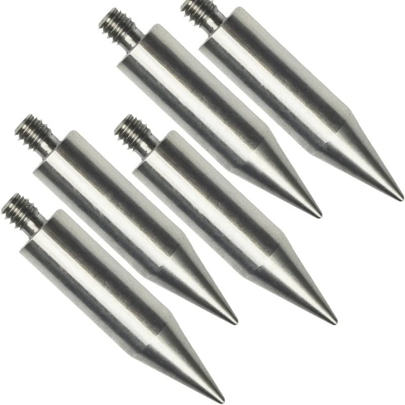 5PCS Pole Point Tip 50MM Length for Mini Prism 1/4 Thread Stainless Steel D12MM