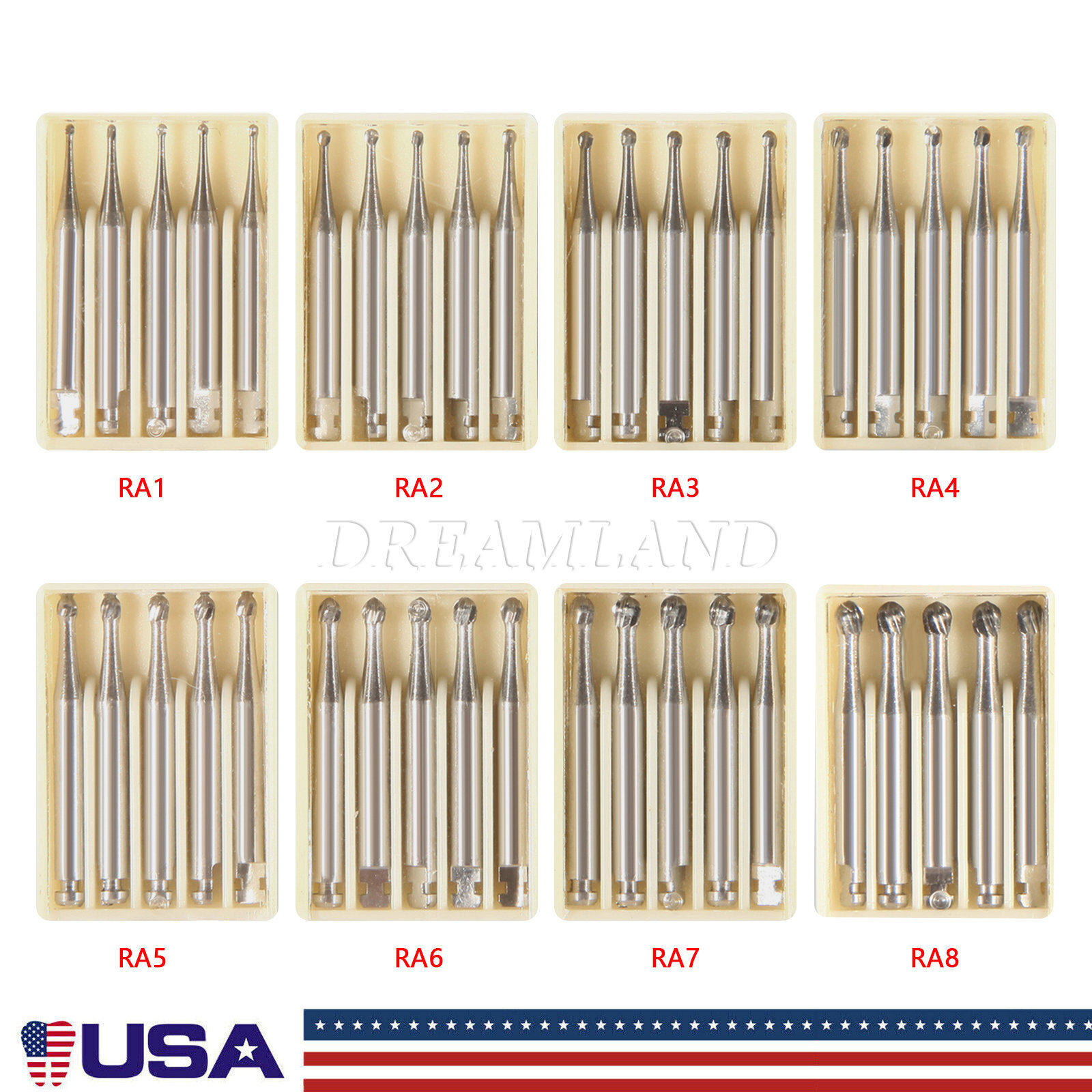 Dental Tungsten Steel Carbide Bur Round RA Burr Fit Low Speed Contra Angle USA