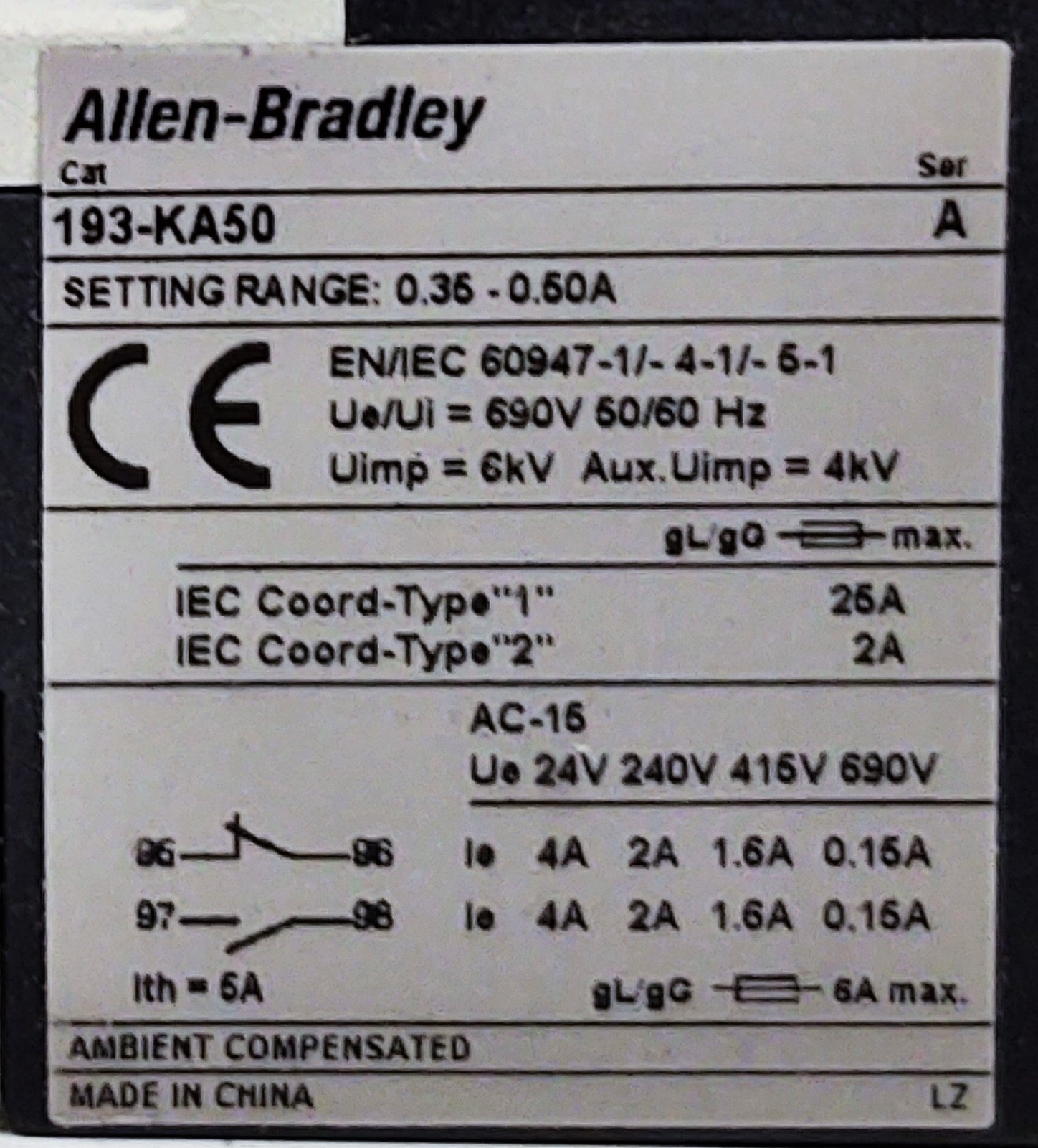 Allen-Bradley 193-KA50 Overload Protection Relay