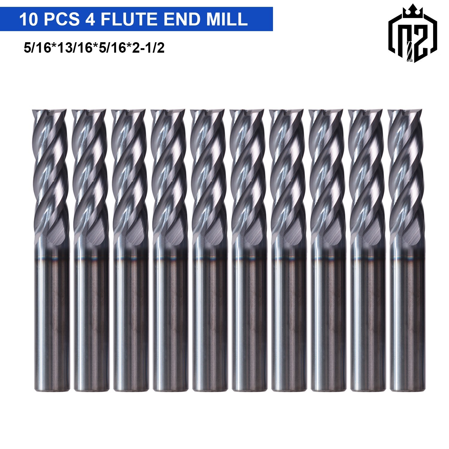 10Pcs 4 Flute 5/16″ x13/16″ x2-1/2″ End Mills Solid Carbide – AlTiN Coated