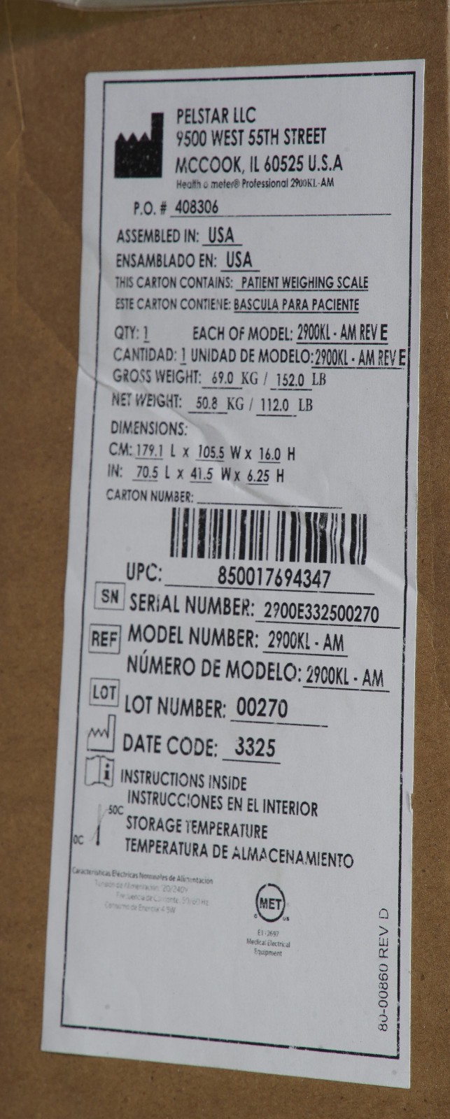 Health O Meter 2900KL-AM Wheelchair Scale (FA3)