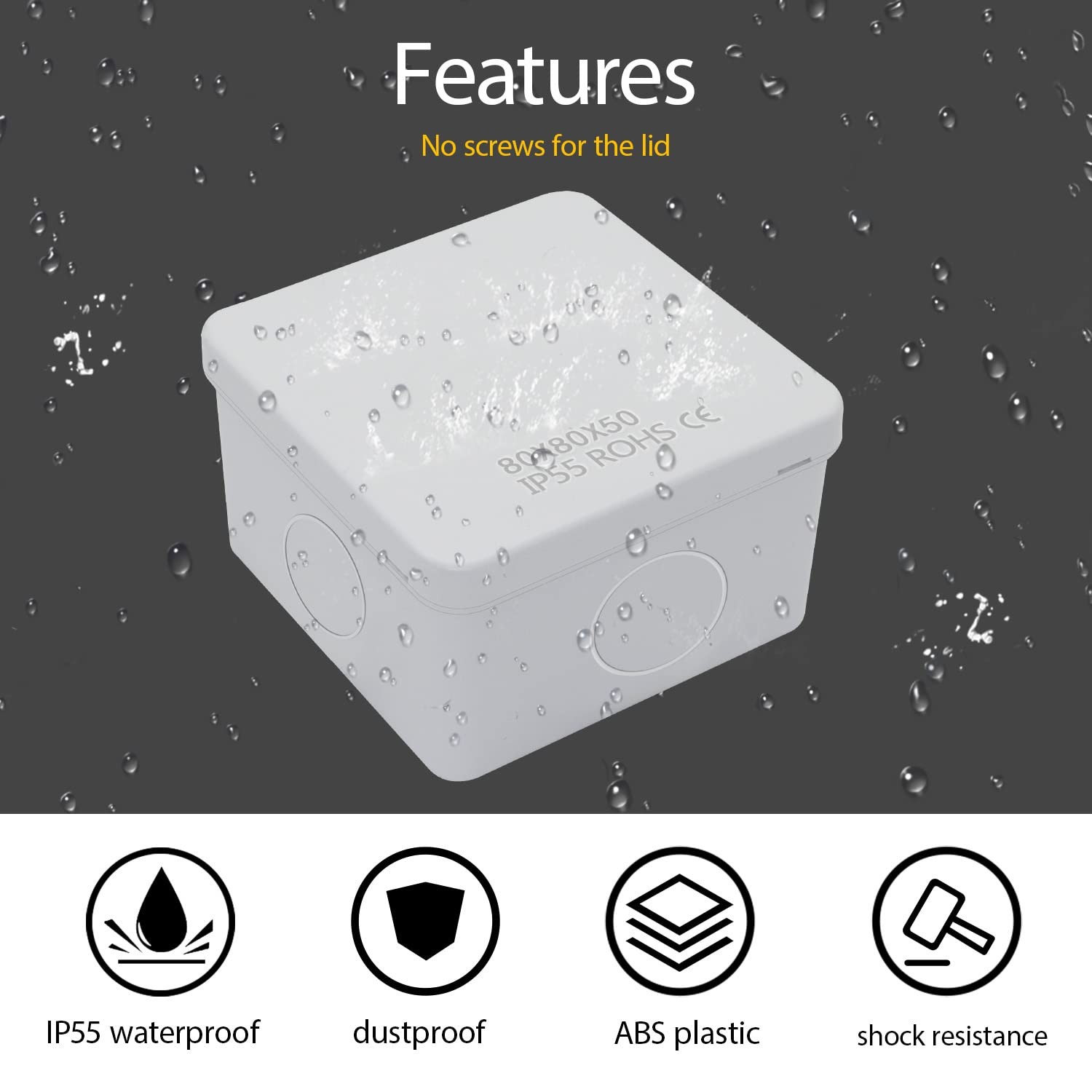 IP65 Water Resistant Dustproof ABS Plastic Electrical Junction Box 3.1×3.1×1.9