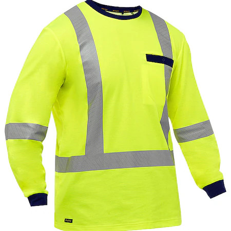 Bisley 313M6118x-Y/L Hi-Vis Long Sleeve T-Shirt, 3, R, Cotton, Polyester,