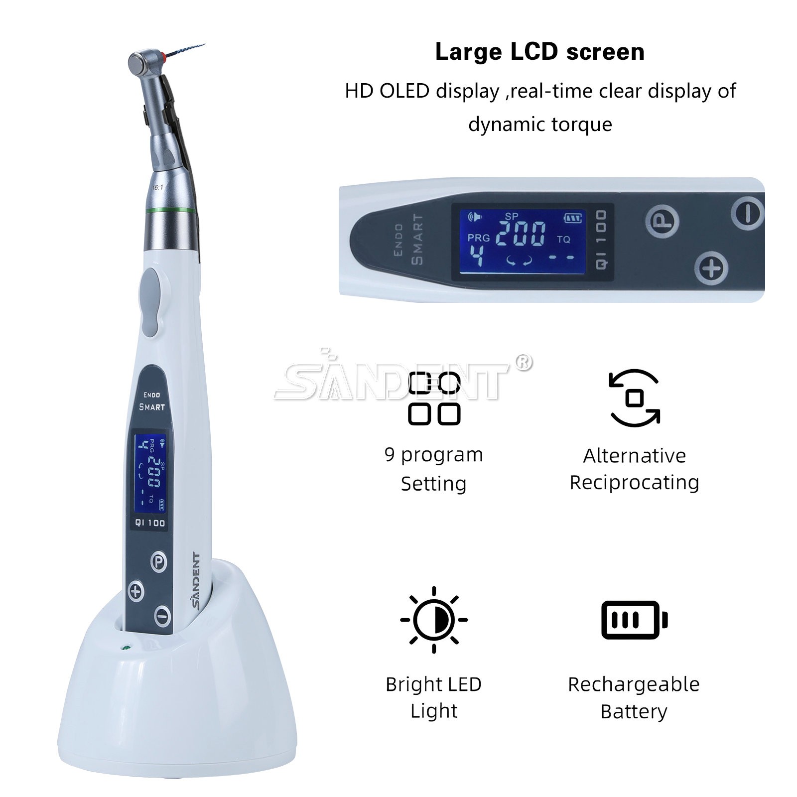 Dental Cordless LED Endo Motor 16:1 Contra Angle/4.5″LCD Apex Locator Root Canal