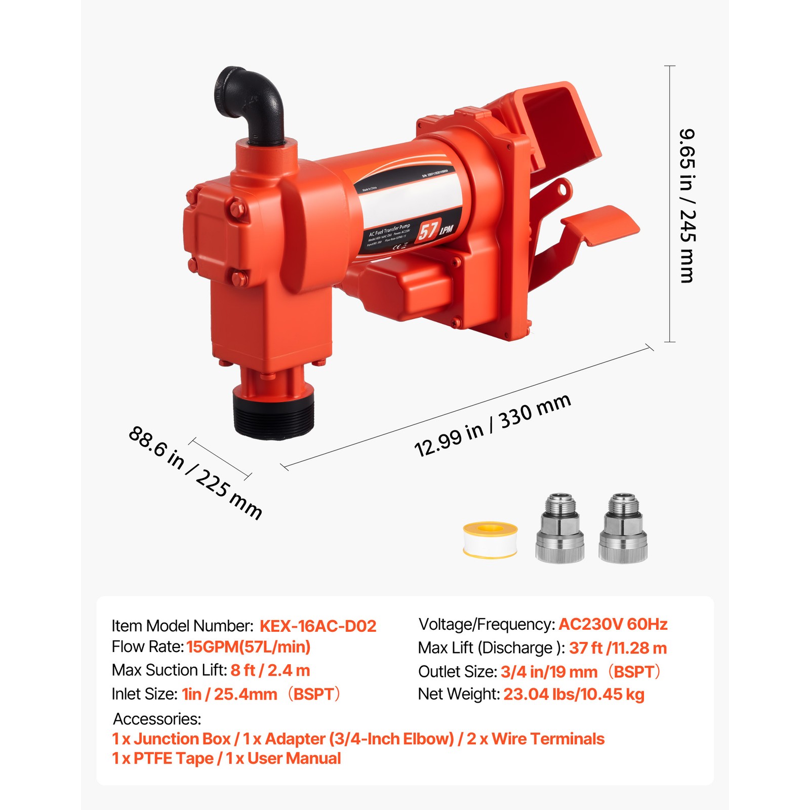 Uimoso Electric Fuel Transfer Pump 110V for Diesel, Oil, and Kerosene, 15 GPM