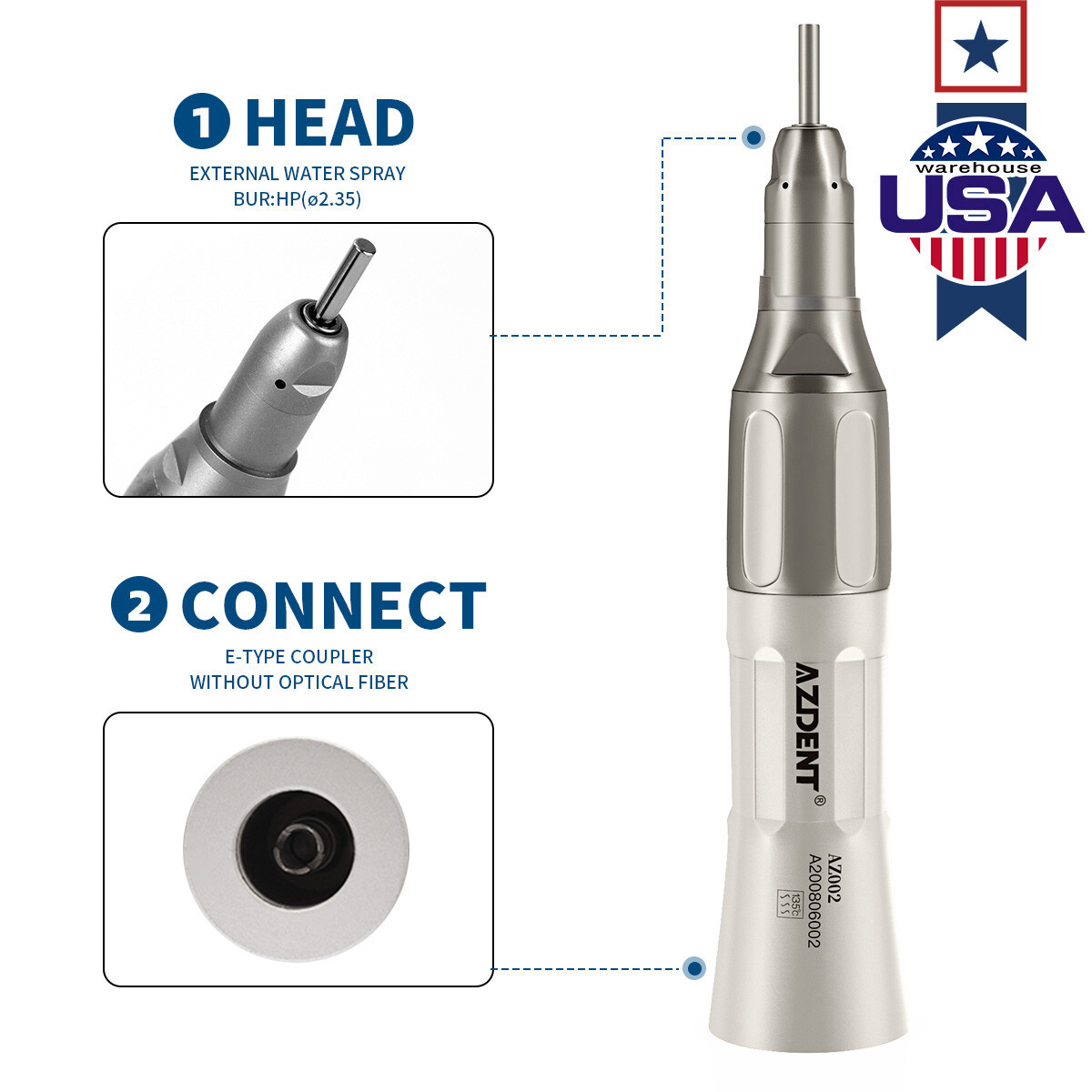 Joydental Dental Straight Handpiece 1:1 Low Speed Nose External Water Handpiece