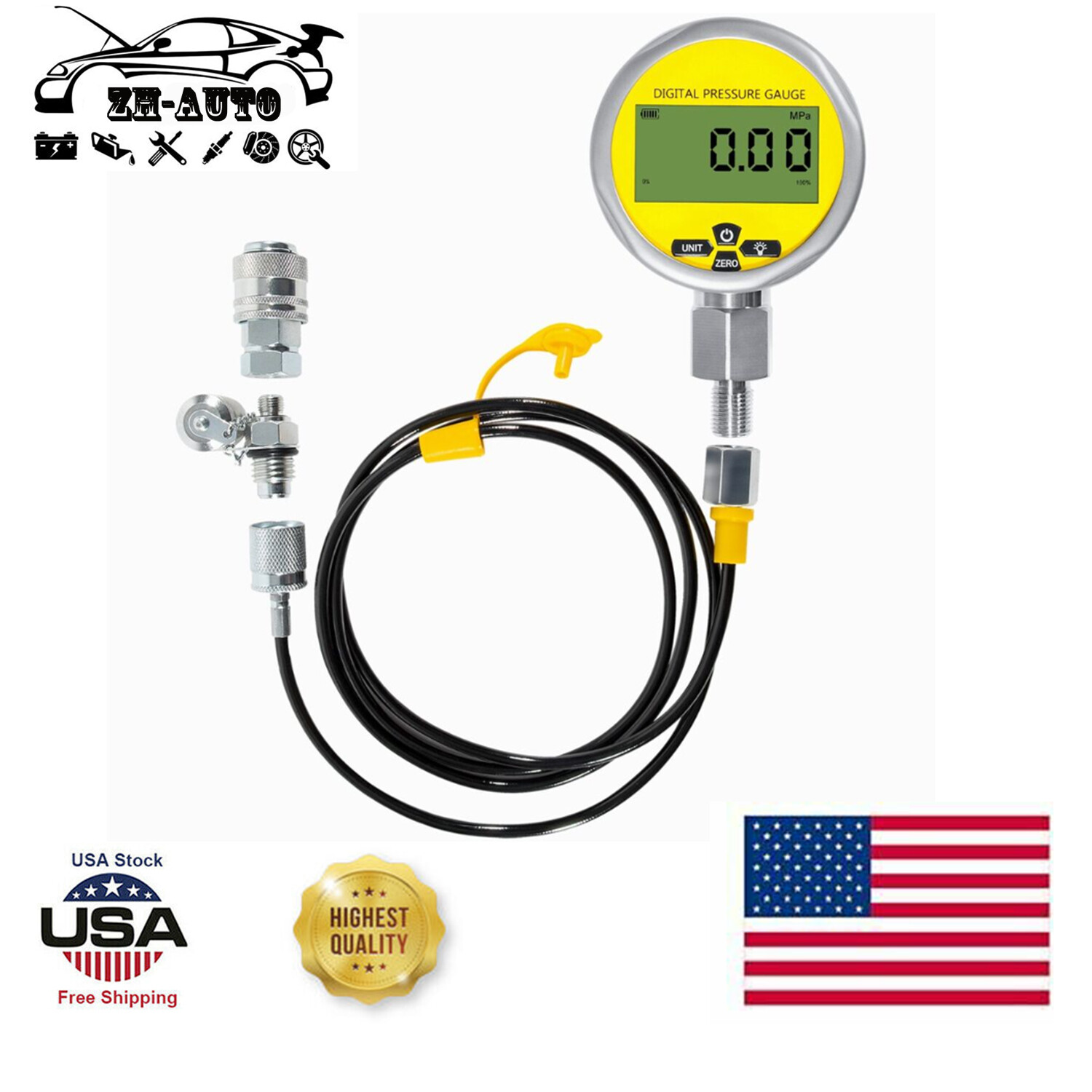 10000PSI Digital Hydraulic Pressure Gauge Test Coupling Kit 1/4 NPT 700BAR/70Mpa