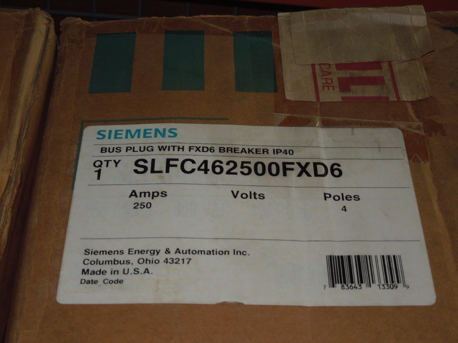 Siemens Sentron SLFC462500FXD6 Circuit Breaker Bus plug 3PH 4W w/ 250A FXD6 New