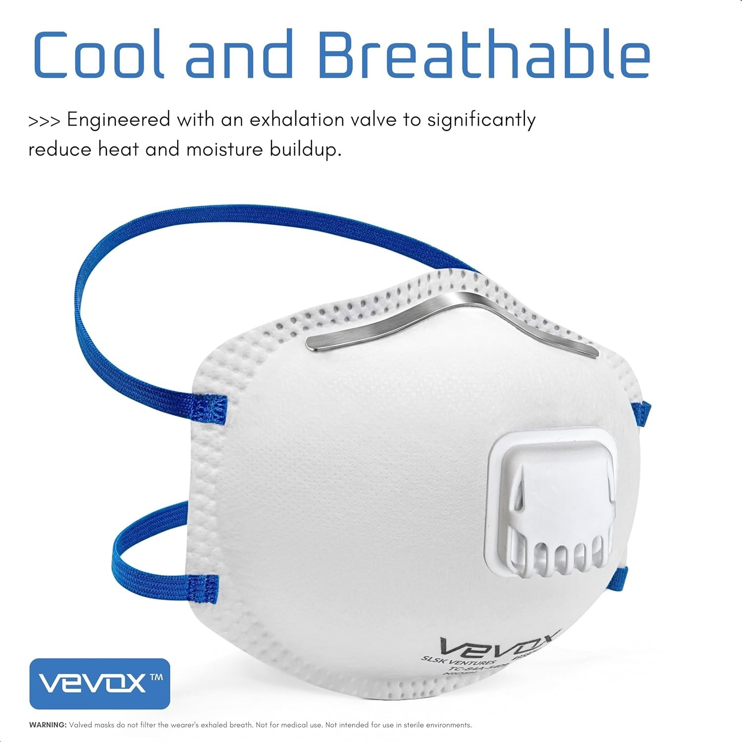 VEVOX N95 Mask NIOSH Approved 10 Pack Valved Particulate Respirator