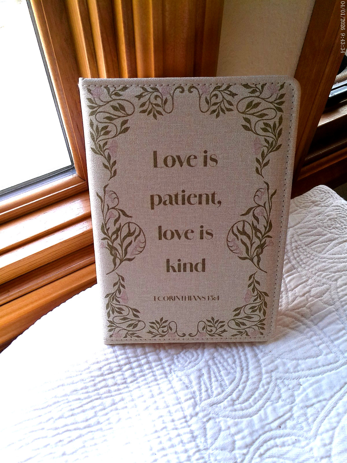ONE DESIGN HOME PADDED LINED JOURNAL LOVE IS PATIENT LOVE IS KIND 6″ X 8″ X 1″