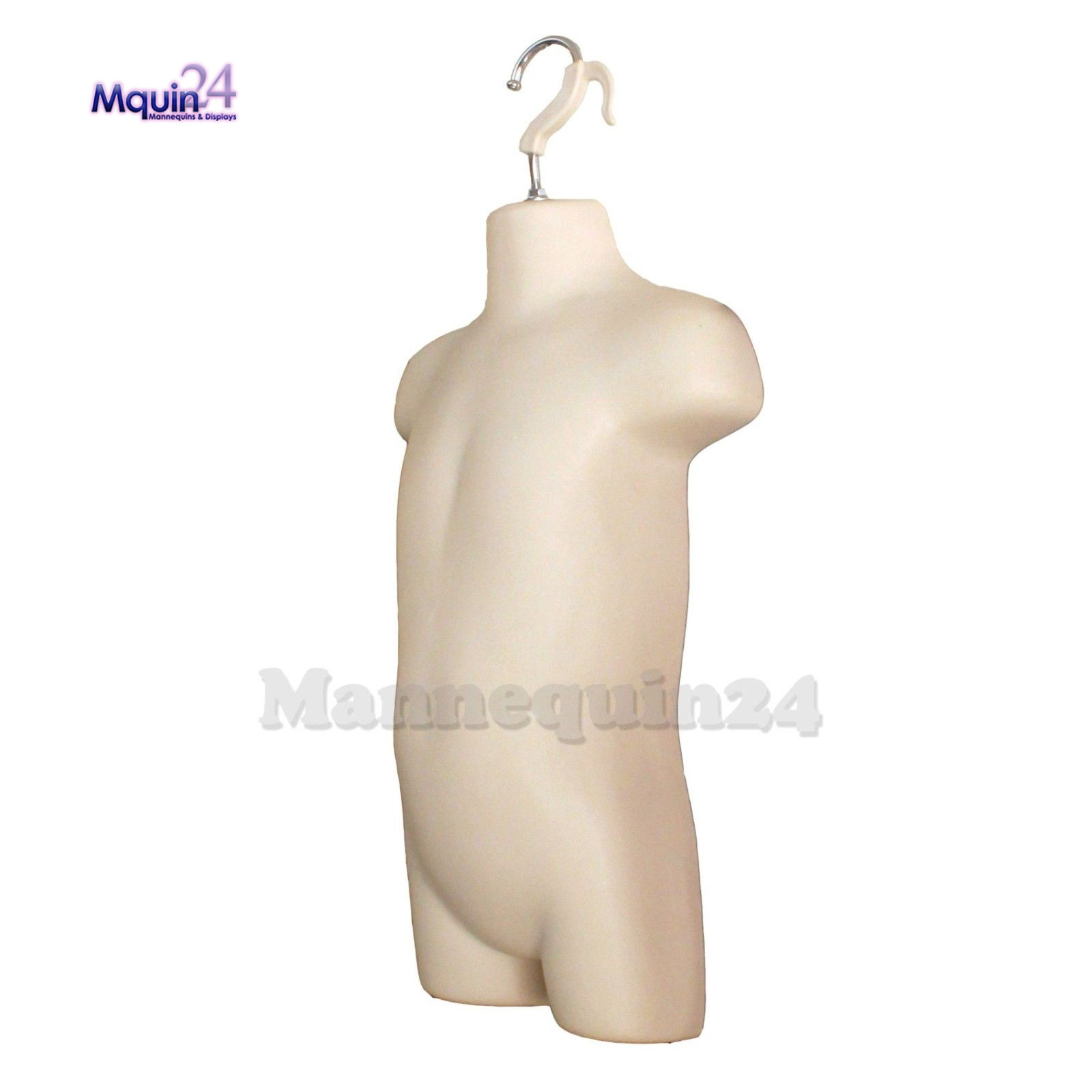 4 MANNEQUINS : FLESH MALE FEMALE CHILD & TODDLER TORSO HANGING DRESS FORMS