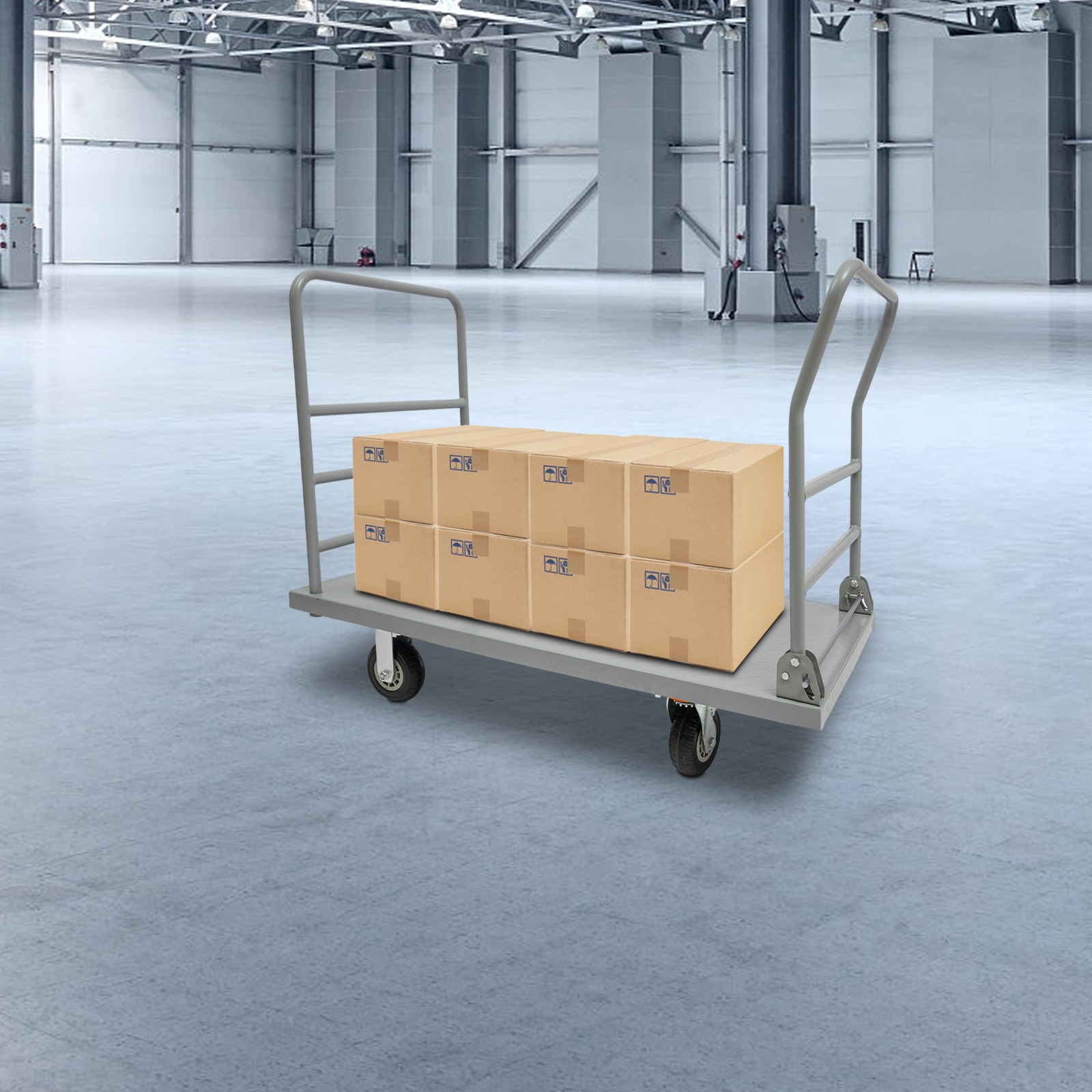 2000lbs Steel Platform Truck 48x24x36″ Hand Push Flat Cart 2 Casters w/ Brake US