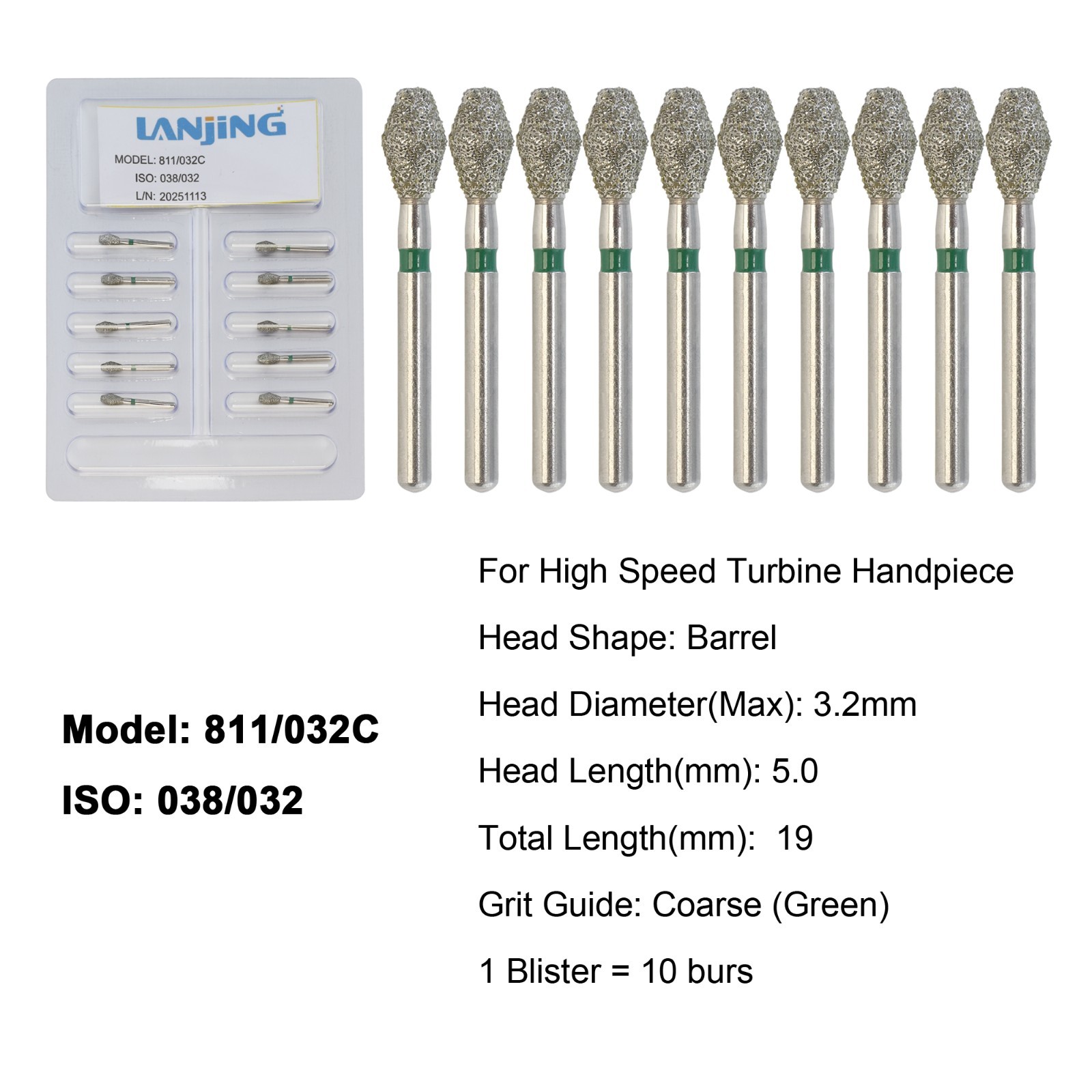 Dental Burs Diamond Bur FG Barrel Coarse High Speed Friction Grip 811/032C