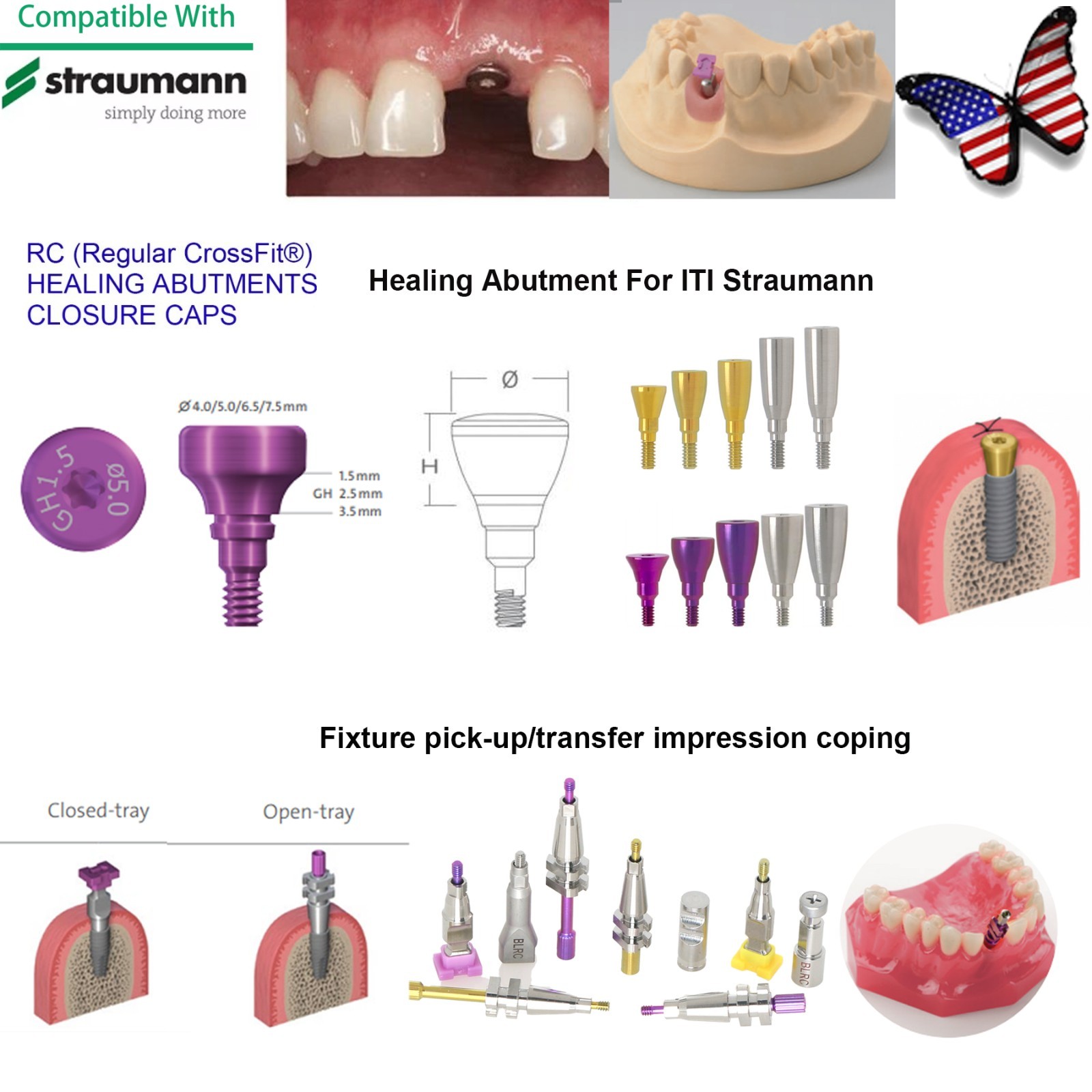 US Straumann Healing Abutment Cap/Closure Cover Screw NC & RC Platform Titanium