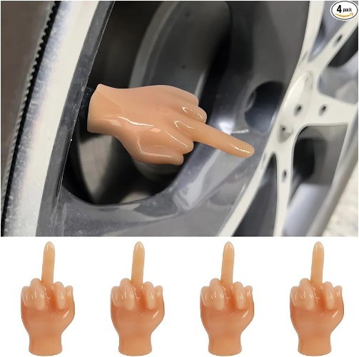 4PCS Middle Finger Universal Valve Stem Cap, Prank Tire Val Color: Flesh Color