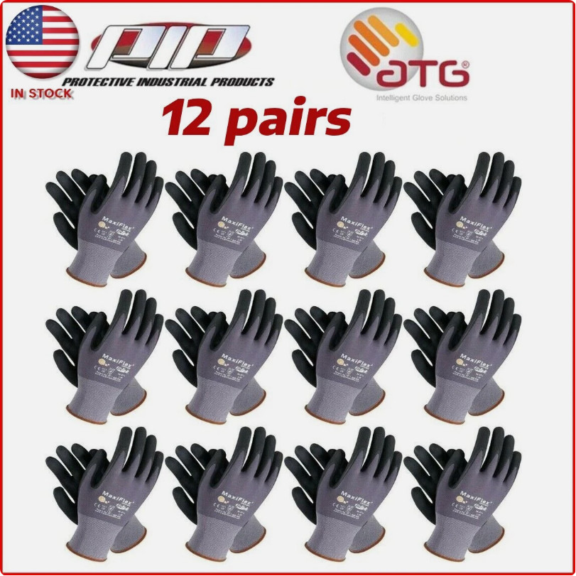MaxiFlex PIP 34-874/L Foam Nitrile Grip Coated Work Gloves 12 Pieces Pack