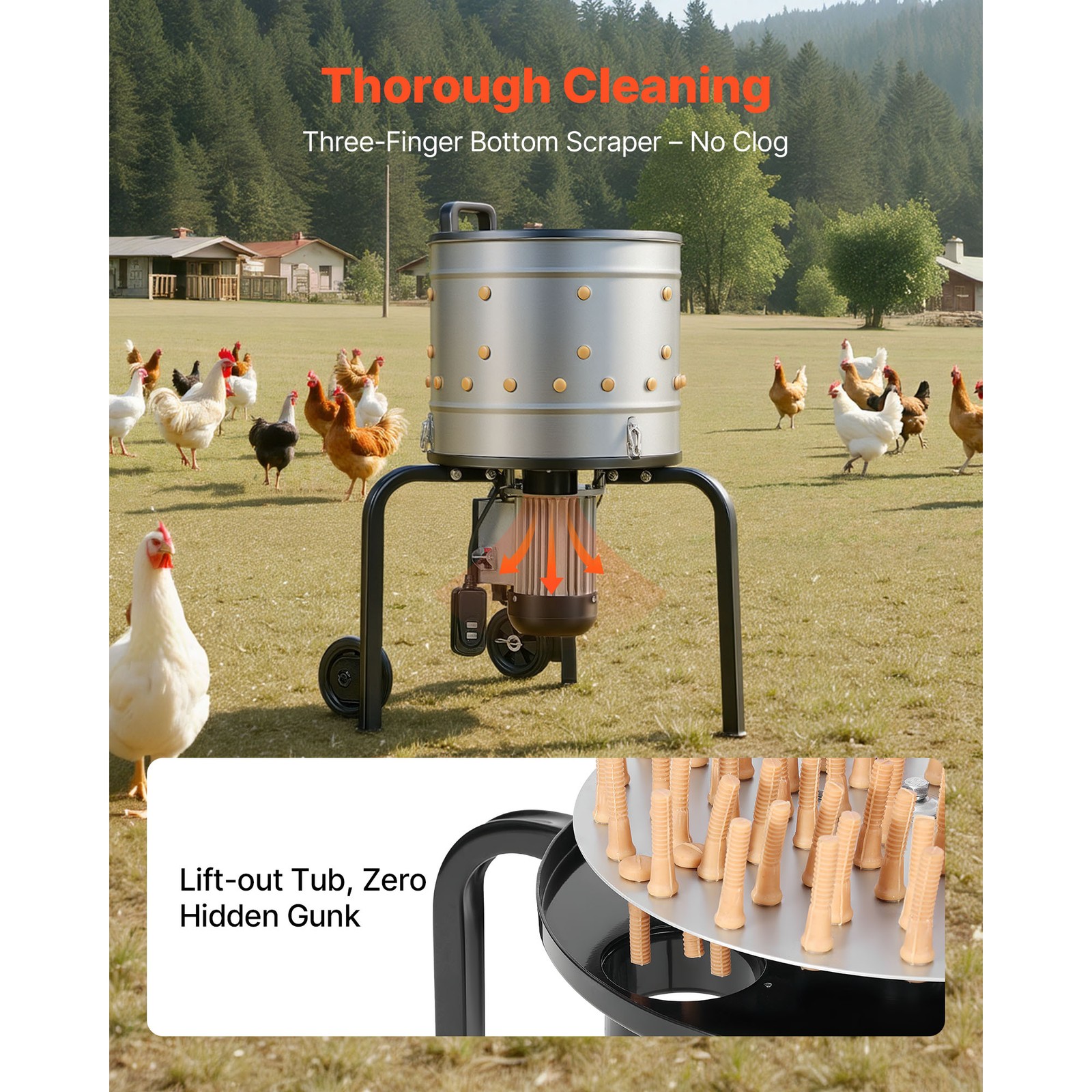 Uimoso 15.7″ Electric Poultry Plucker Machine550W,275RPM,114 Fingers,with Wheels
