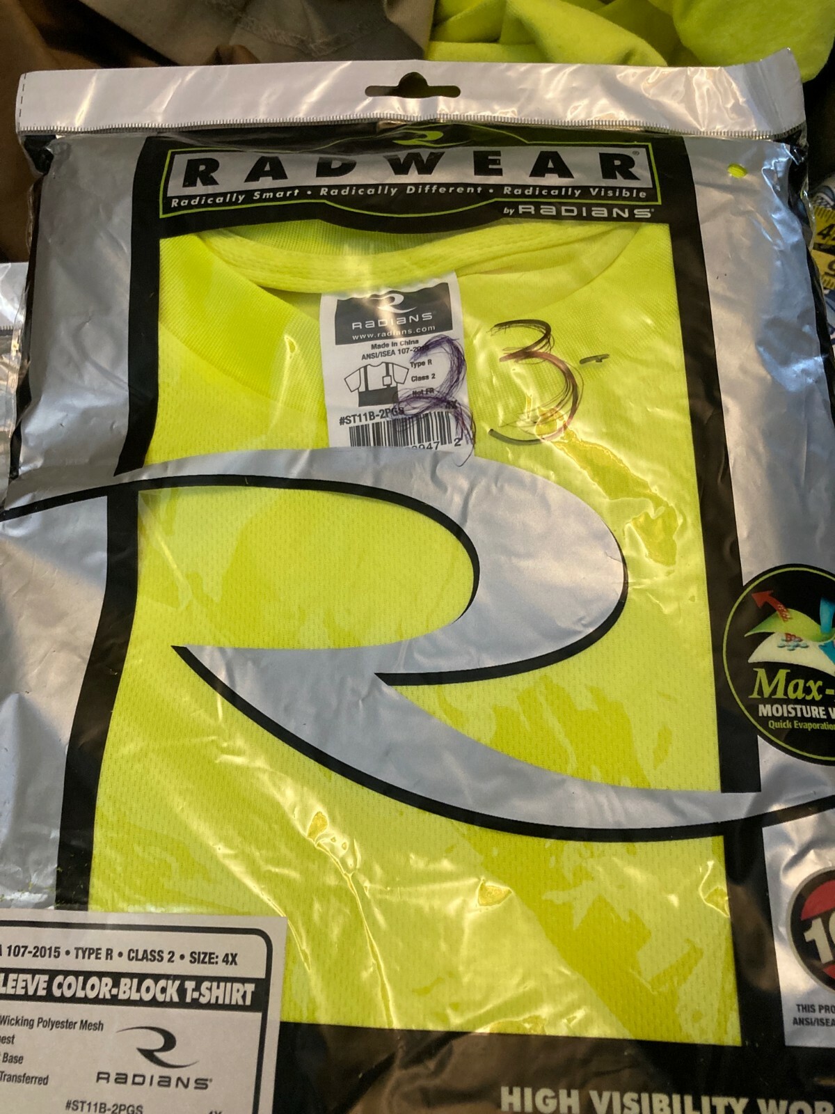 New Radians Size 4XL High Vis Yellow/Gray Black Mesh Short Sleeve Shirt NWT