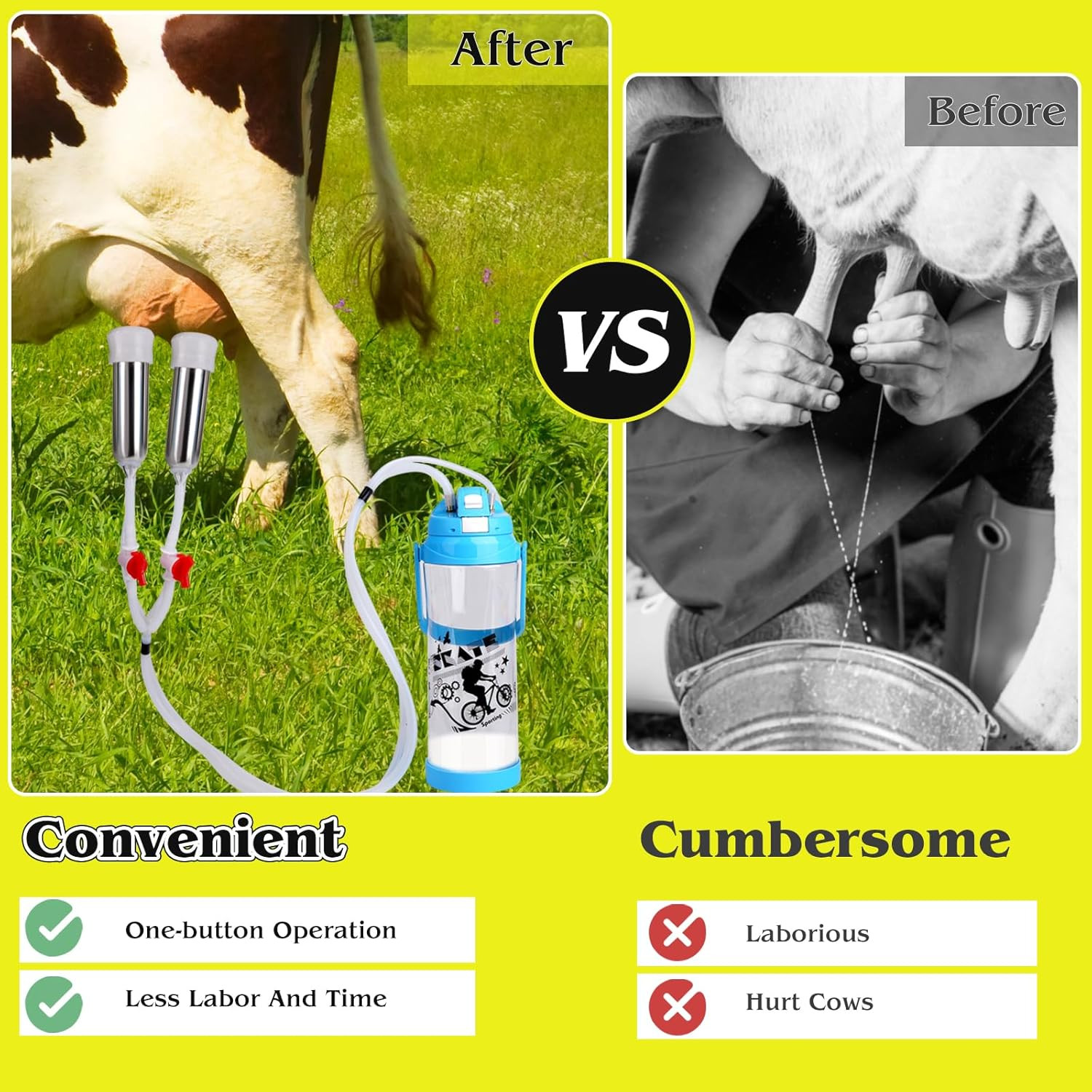 Milking Machine for Cow Electric Milker 3L Portable Pulsation Vacuum Pump Automa