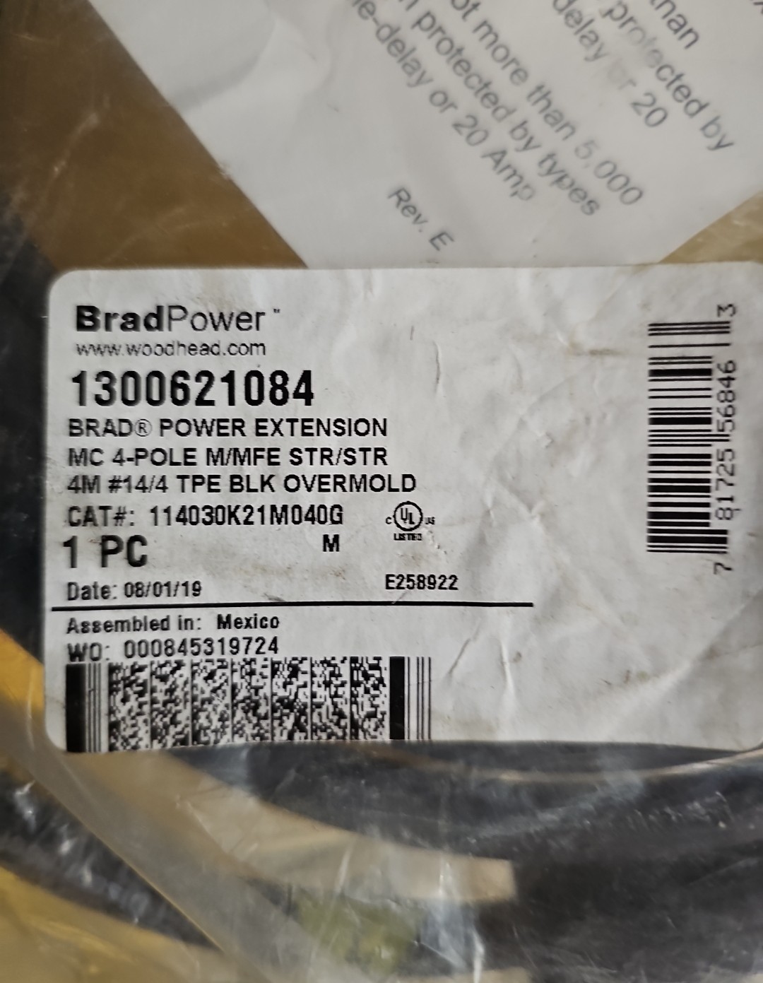 BRAD POWER CC4030K17M040G, DOUBLE-ENDED CORDSET, 1300621084, NIB