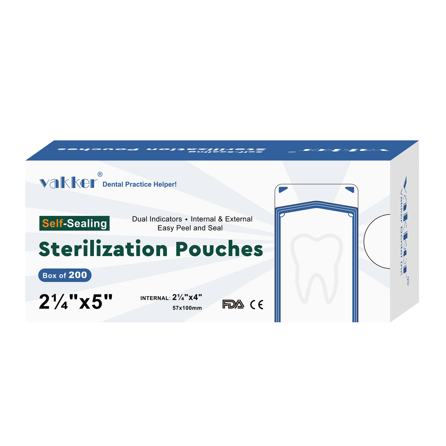 Vakker 1000pc 2.25″ x 5″ Self Sealing Dental Sterilization Pouches Autoclave Bag