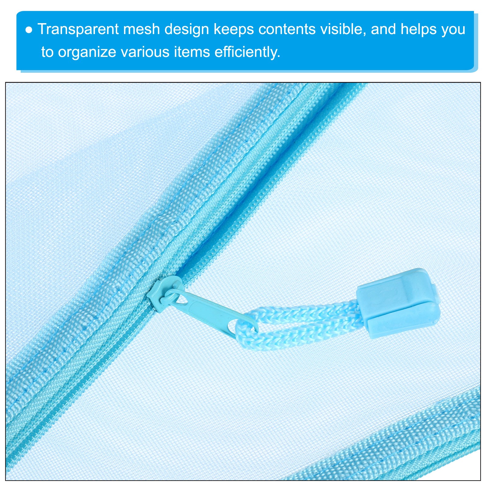 6Pcs Mesh Zipper Bags, B6 Travel Cases Nylon Makeup Pouches, Sky Blue