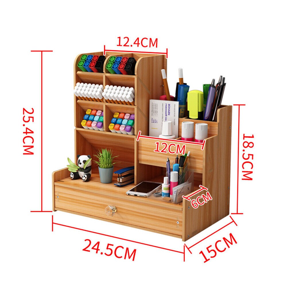 Multi-Level Wood Organization Rack Pencil Brush & Supply Holder Makeup Case