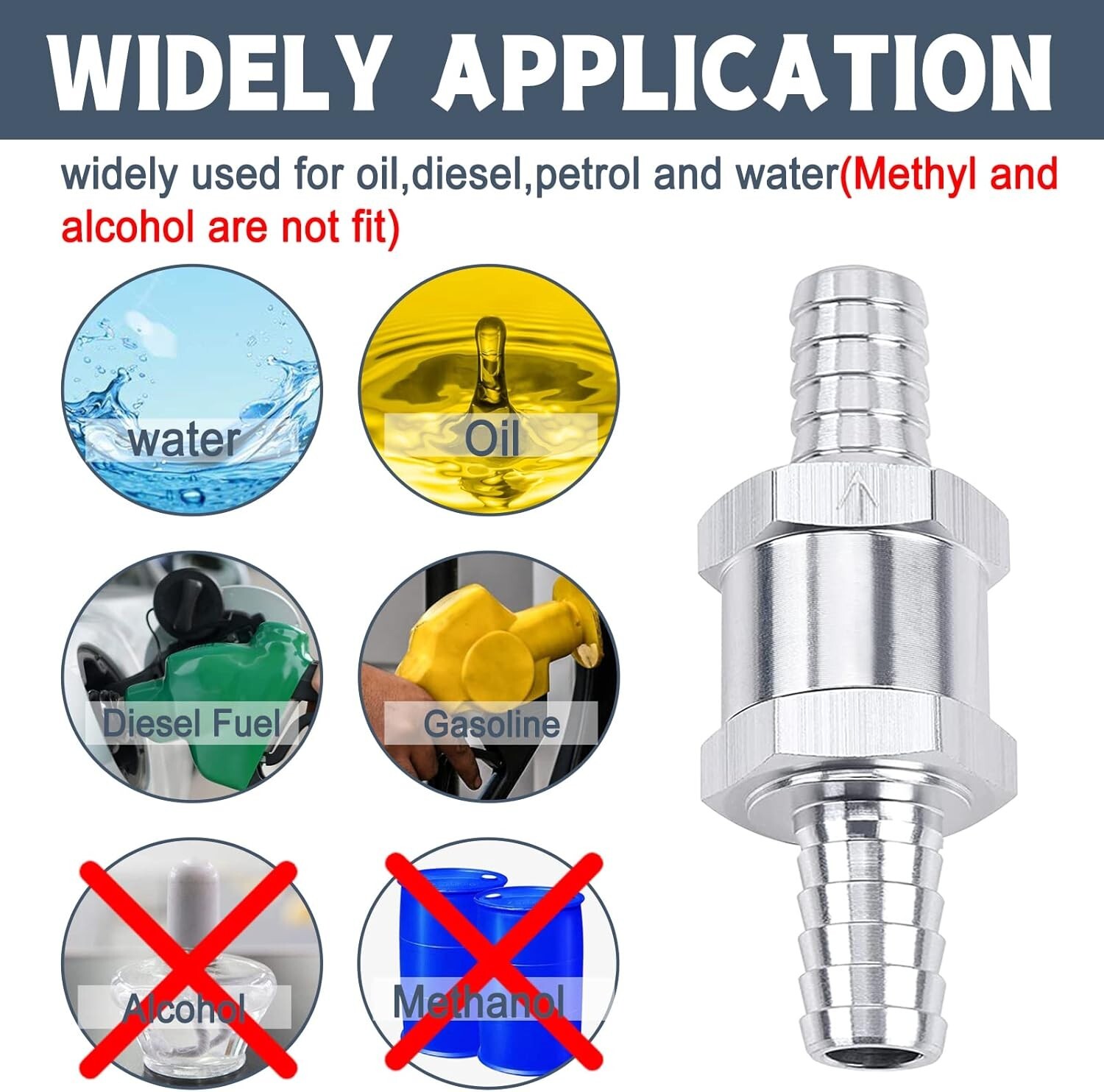2 Pcs 12mm 1/2″ Fuel Non-Return One Way Check Valve Petrol Diesel Oil Aluminum