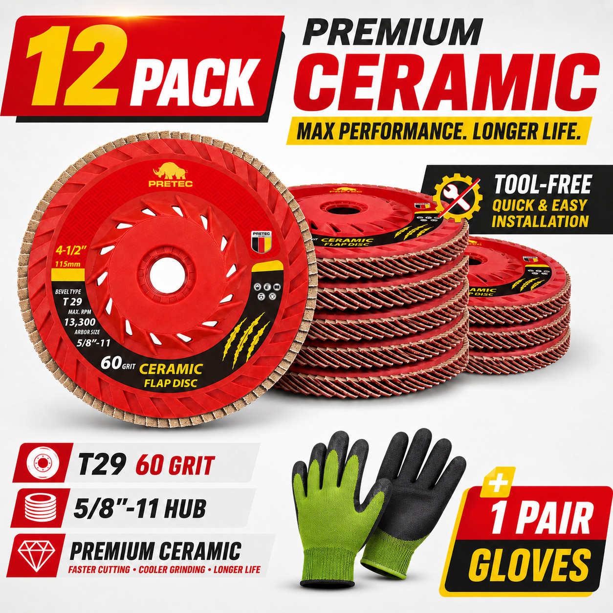 12 Pack 4-1/2″ Ceramic Flap Discs 60 Grit T29 5/8-11 Trimmable for Angle Grinder