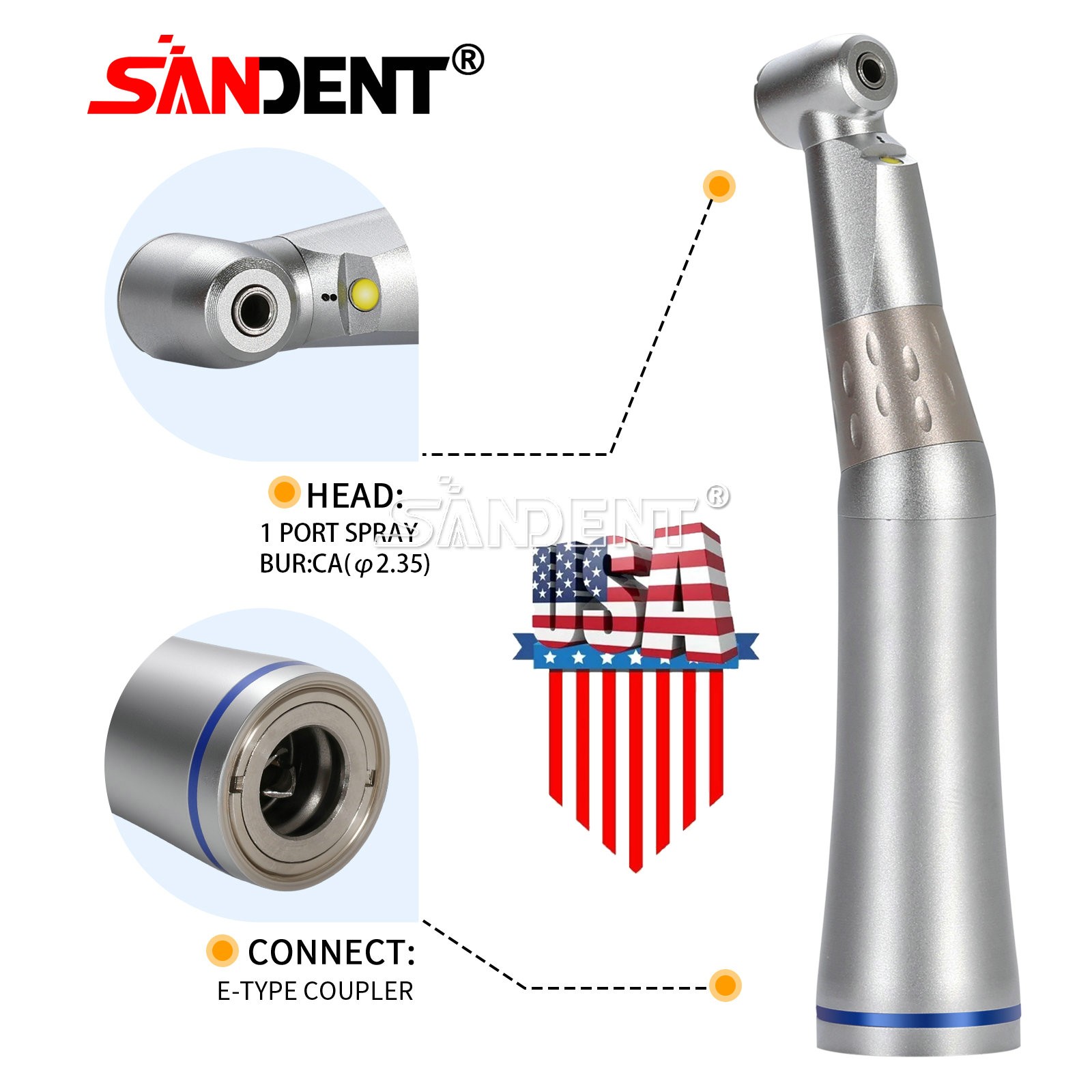 SANDENT Dental LED E-generator Internal Spray Contra Angle Low Speed Handpiece