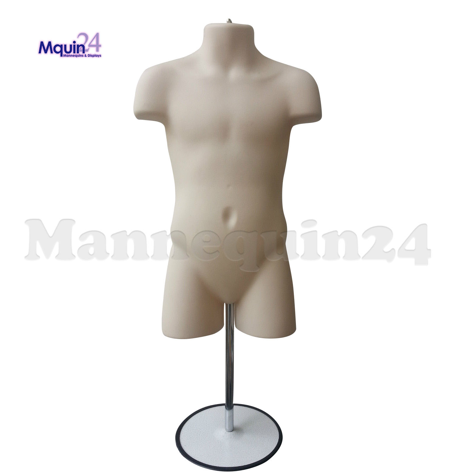 3 CHILD TORSO MANNEQUIN FORMS (Size 5T – 7T / FLESH) w/3 STANDS + 3 HANGERS