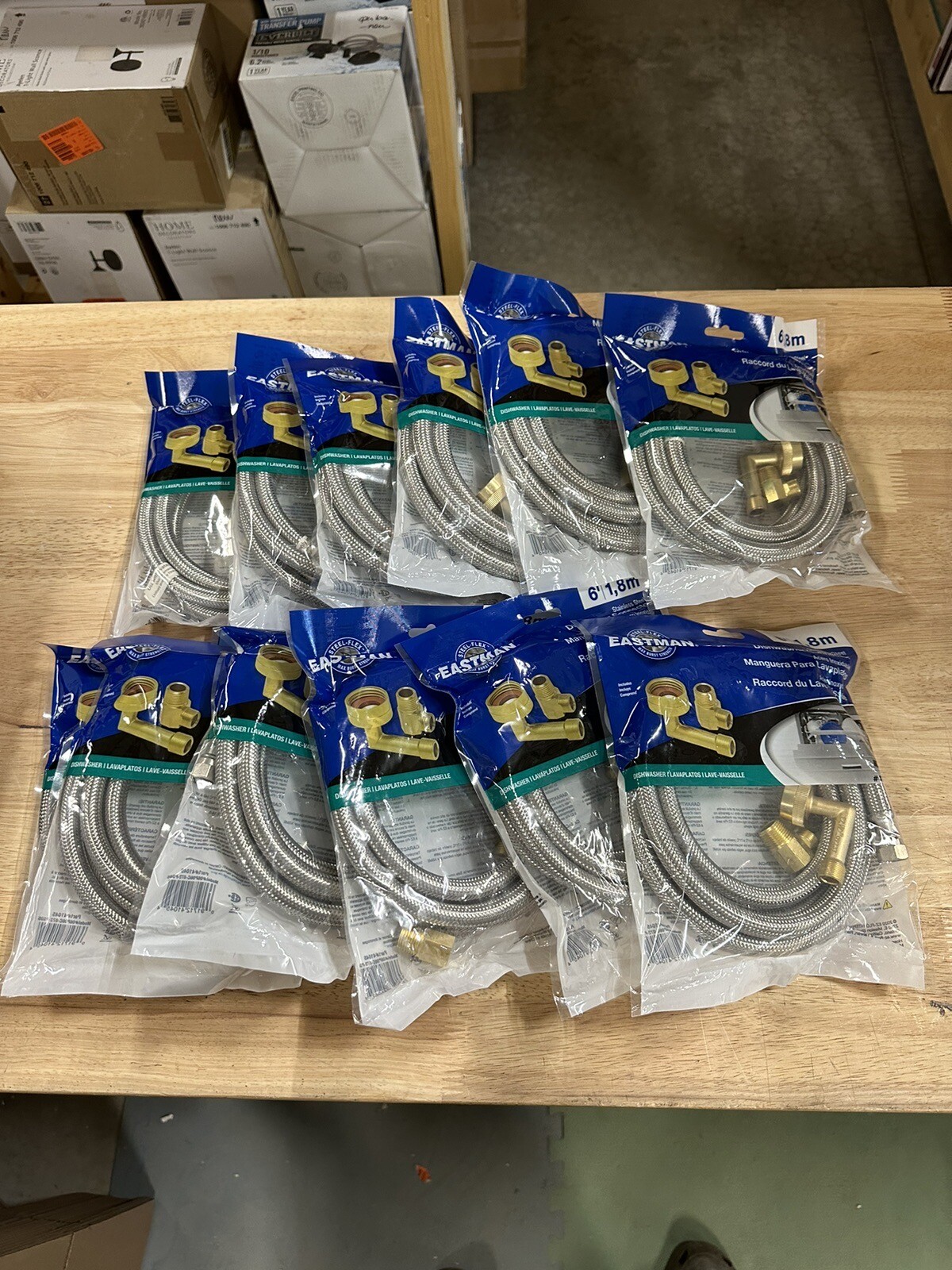 12 pack Eastman 6 ft Dishwasher Connector Kit Steel-Flex 72” 3/8”MIPx3/8” Comp