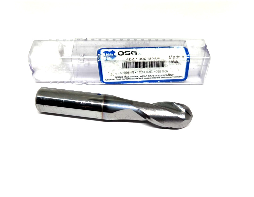 OSG 1/2″ Solid Carbide TiCN Coated 2 Flute Ball Nose End Mill 404-5000-BN08