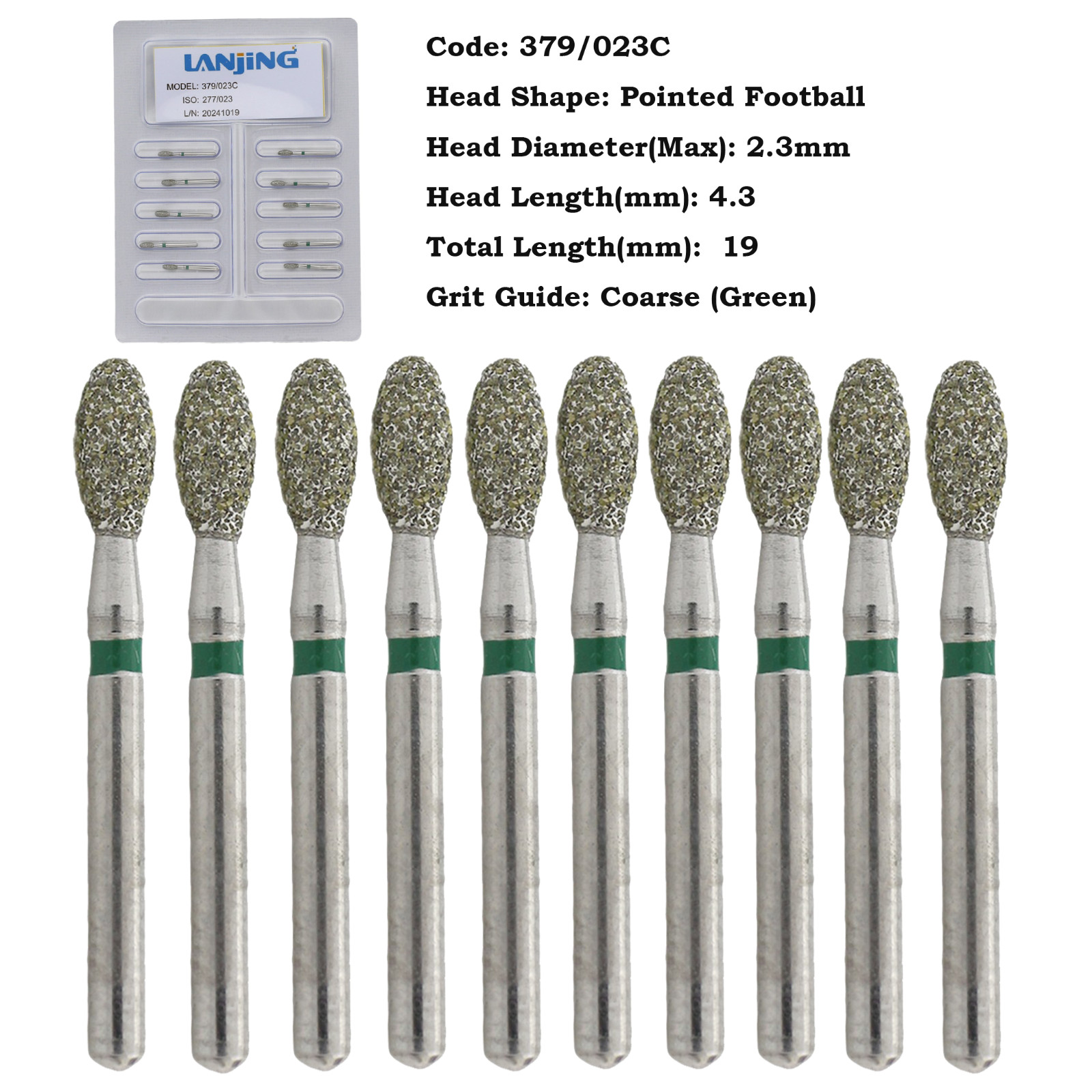 Dental Diamond Burs Football FG 368/023C 379-023F Egg Shape Coarse High Speed