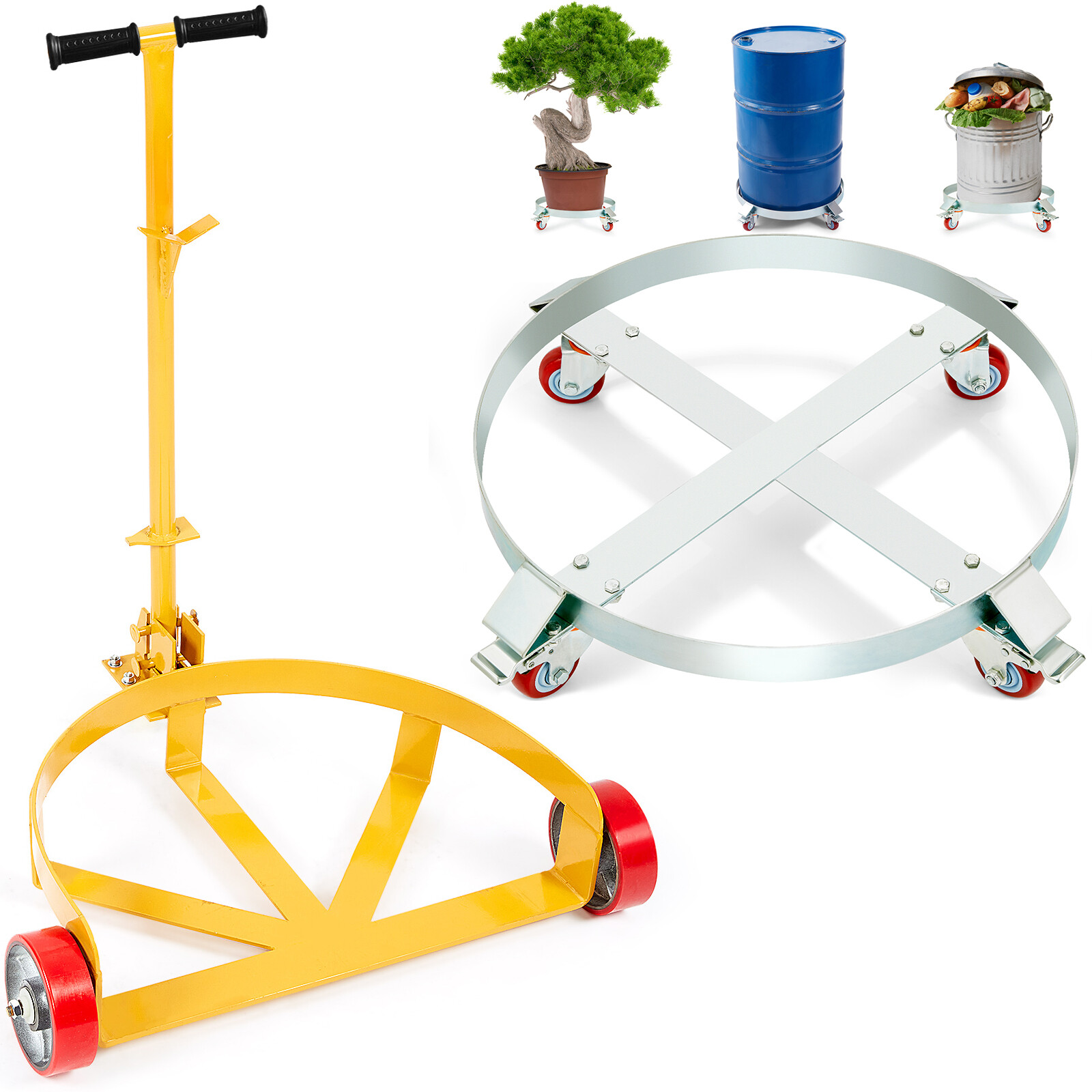 VEVOR 55 Gal Drum Dolly Heavy Duty Barrel Cart 1000-2000lbs with Swivel Casters